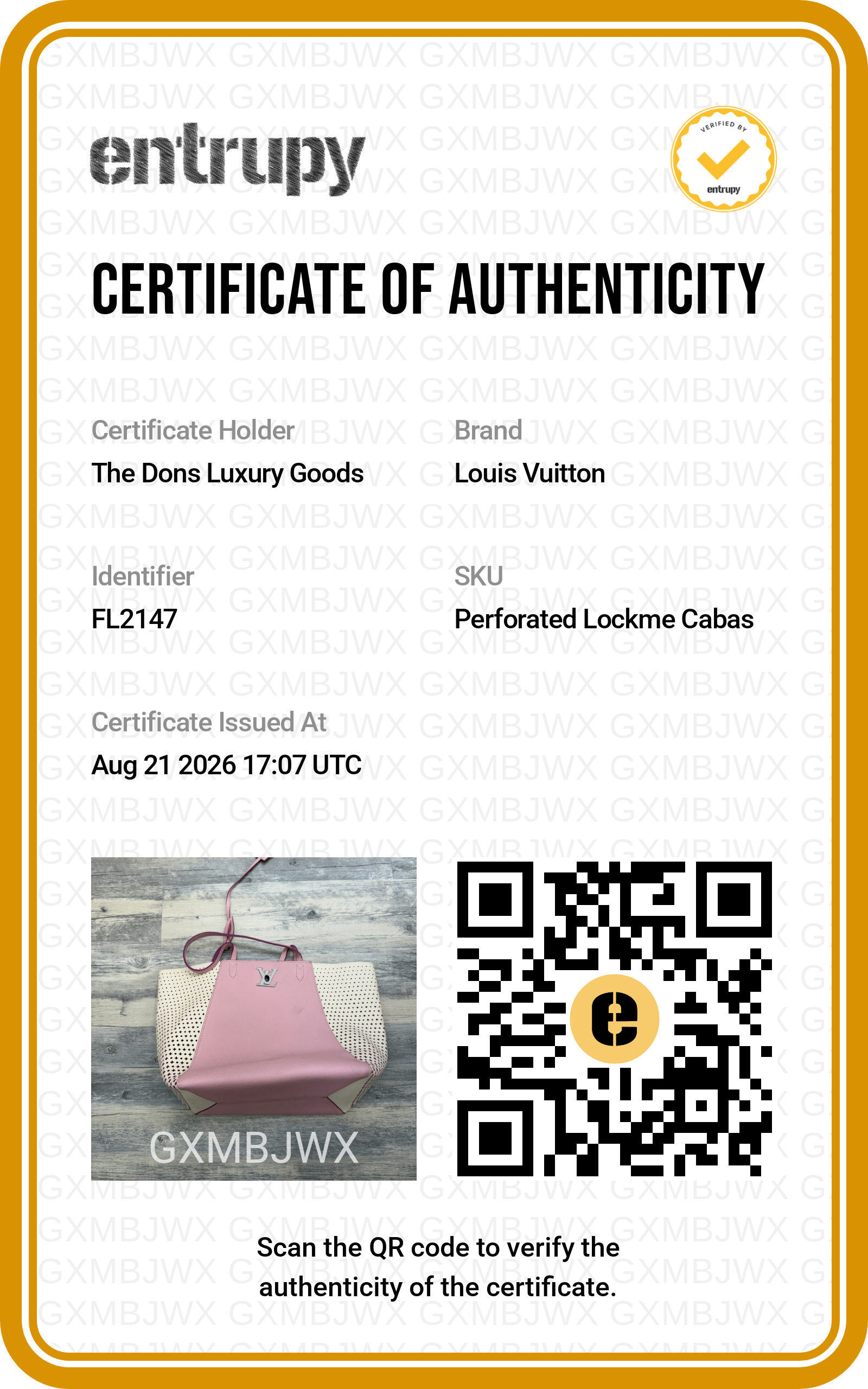 Entrupy certificate