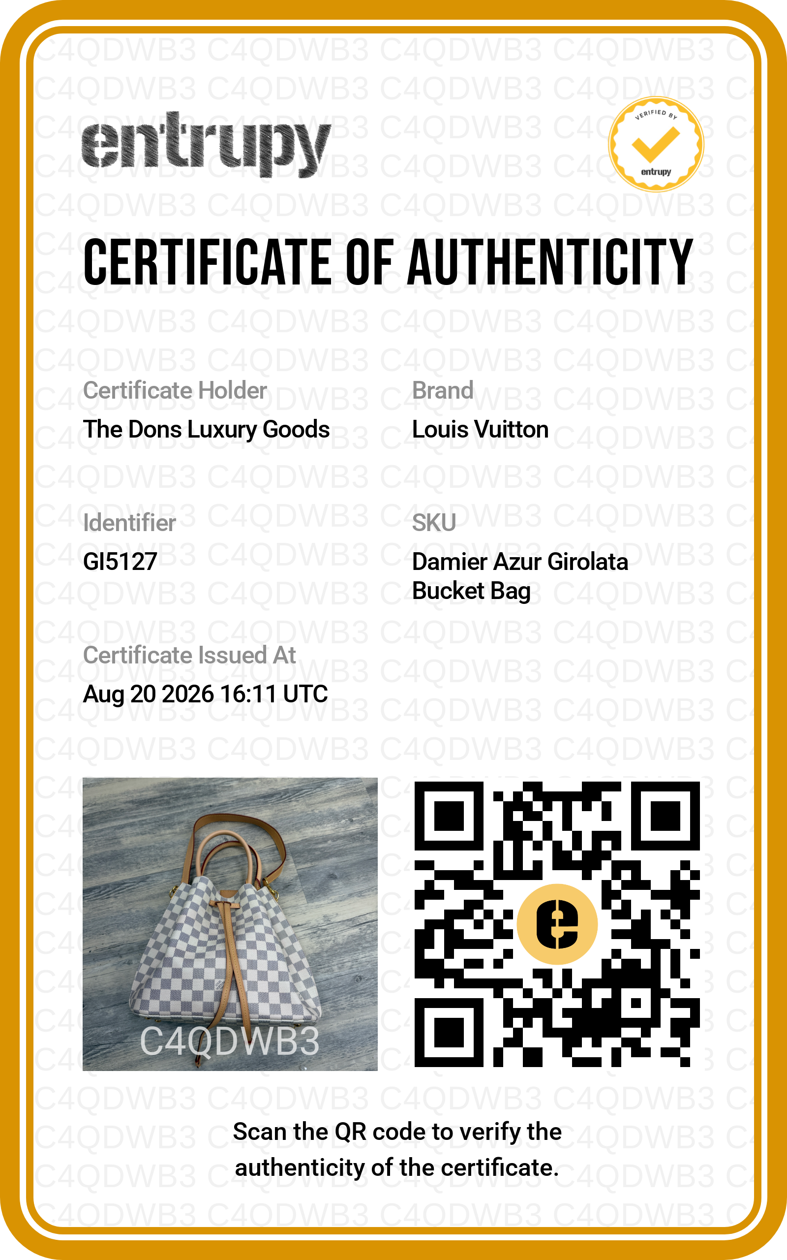 Entrupy certificate