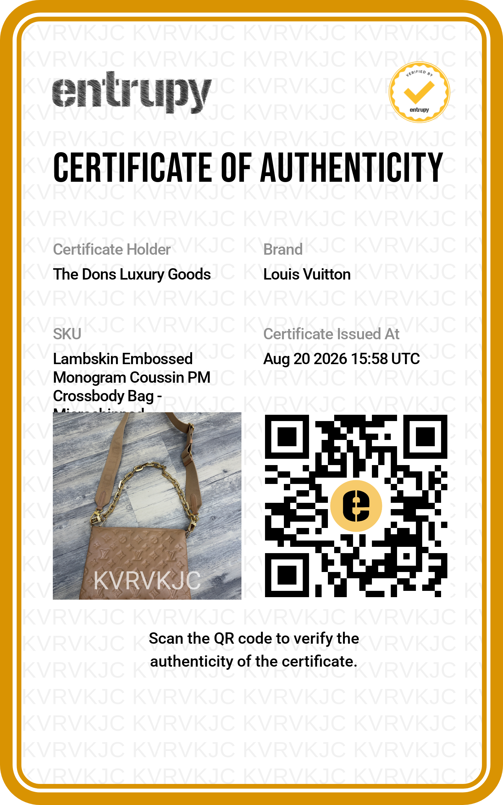 Entrupy certificate
