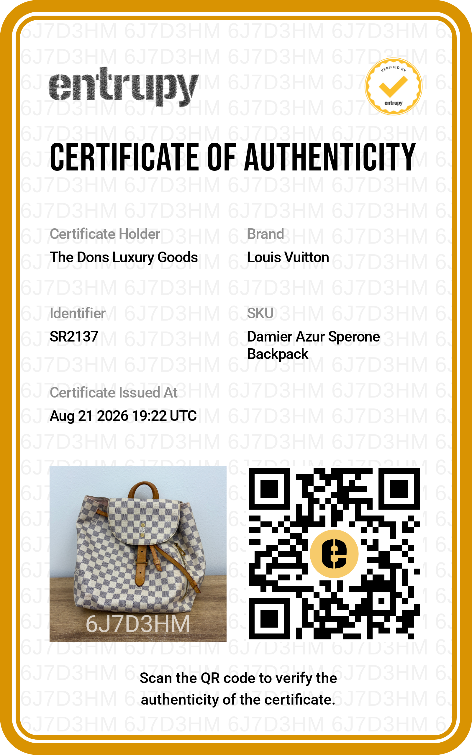 Entrupy certificate
