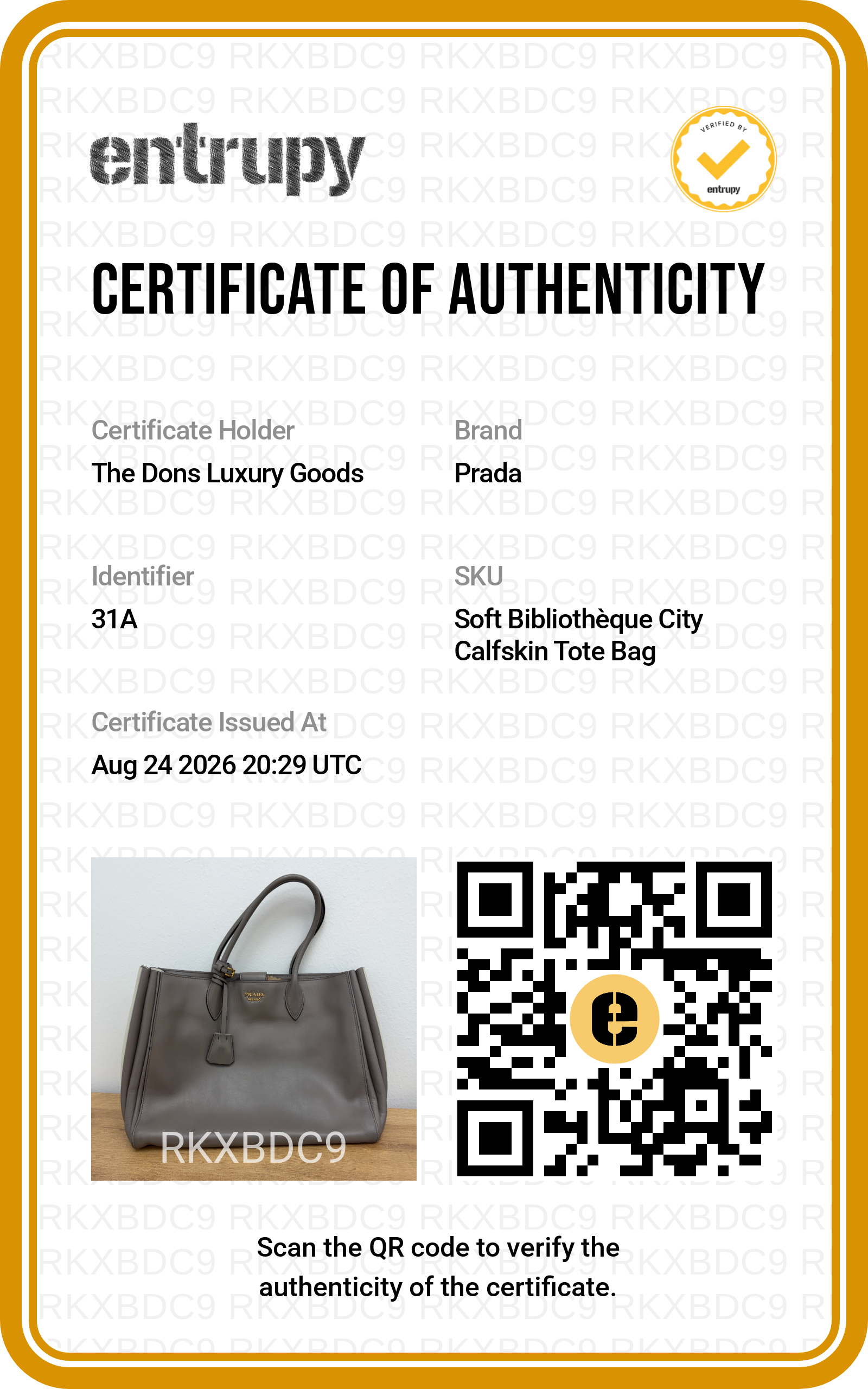 Entrupy certificate