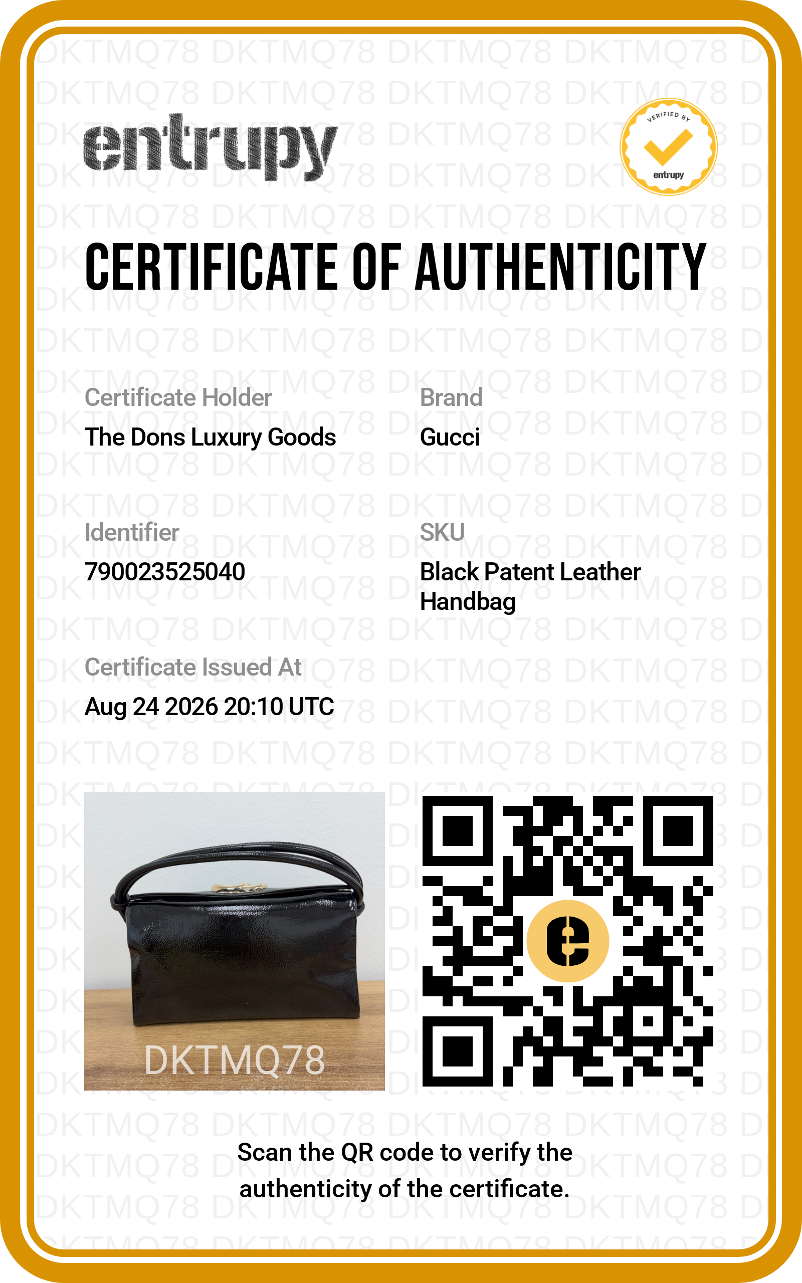 Entrupy certificate