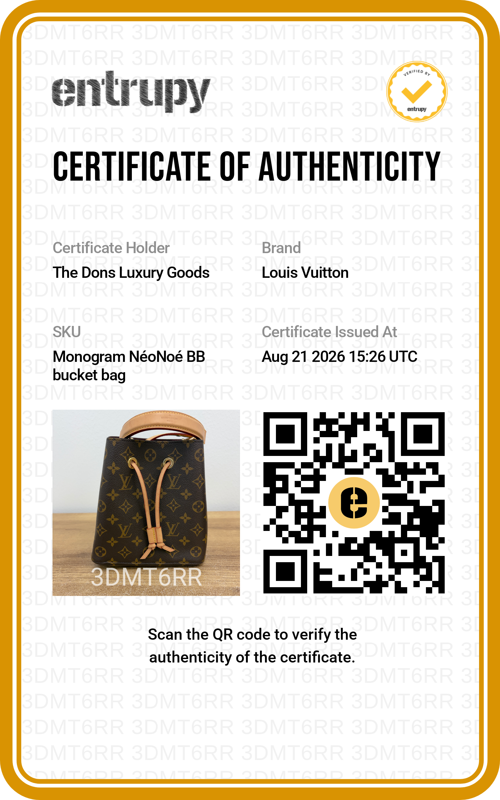 Entrupy certificate