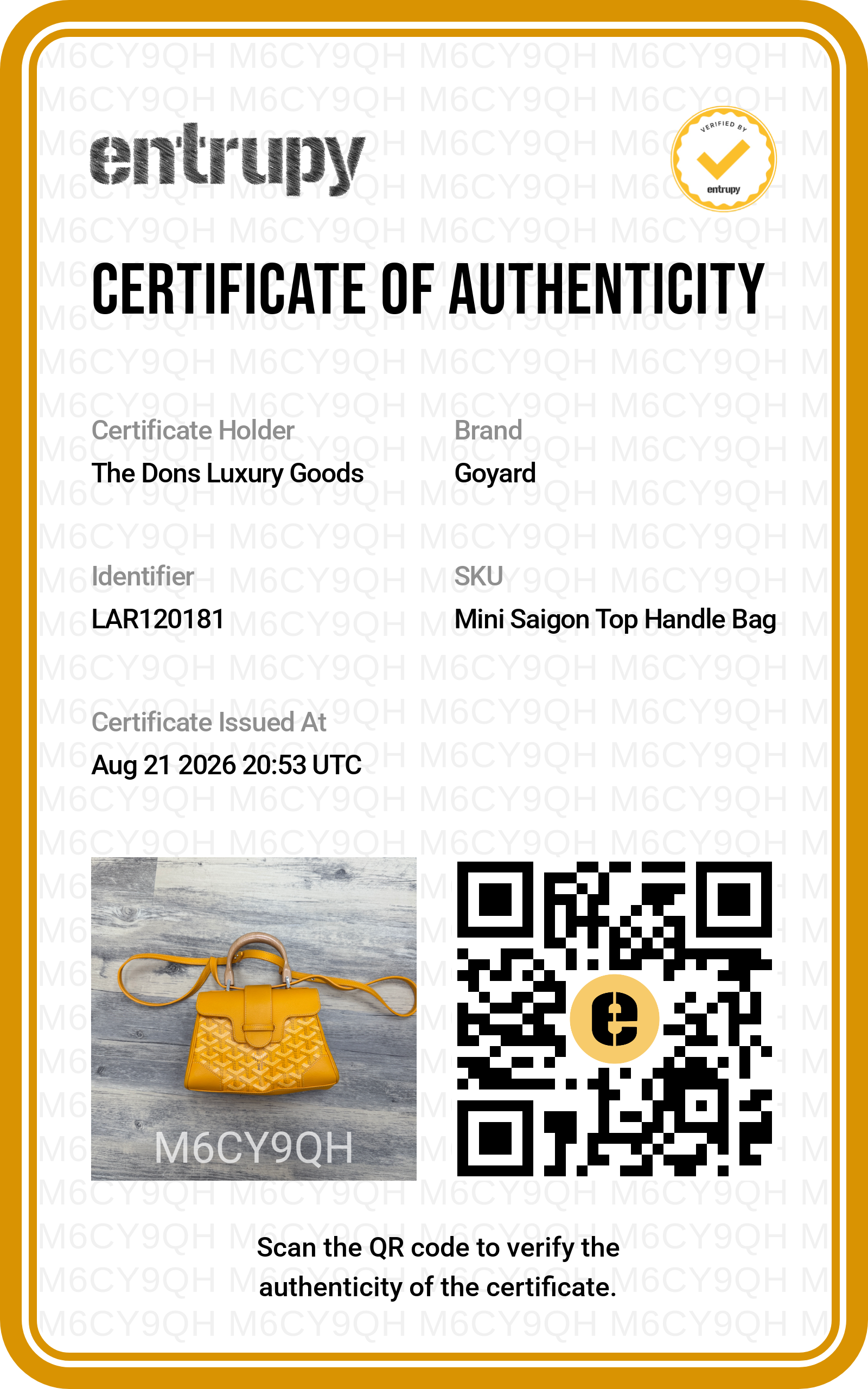 Entrupy certificate