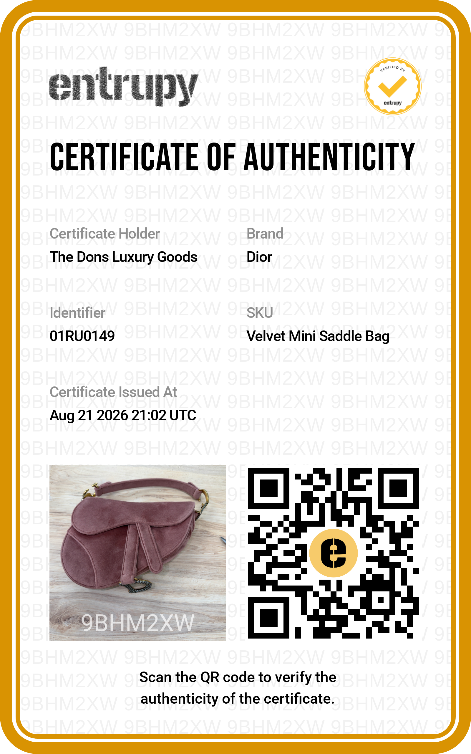 Entrupy certificate