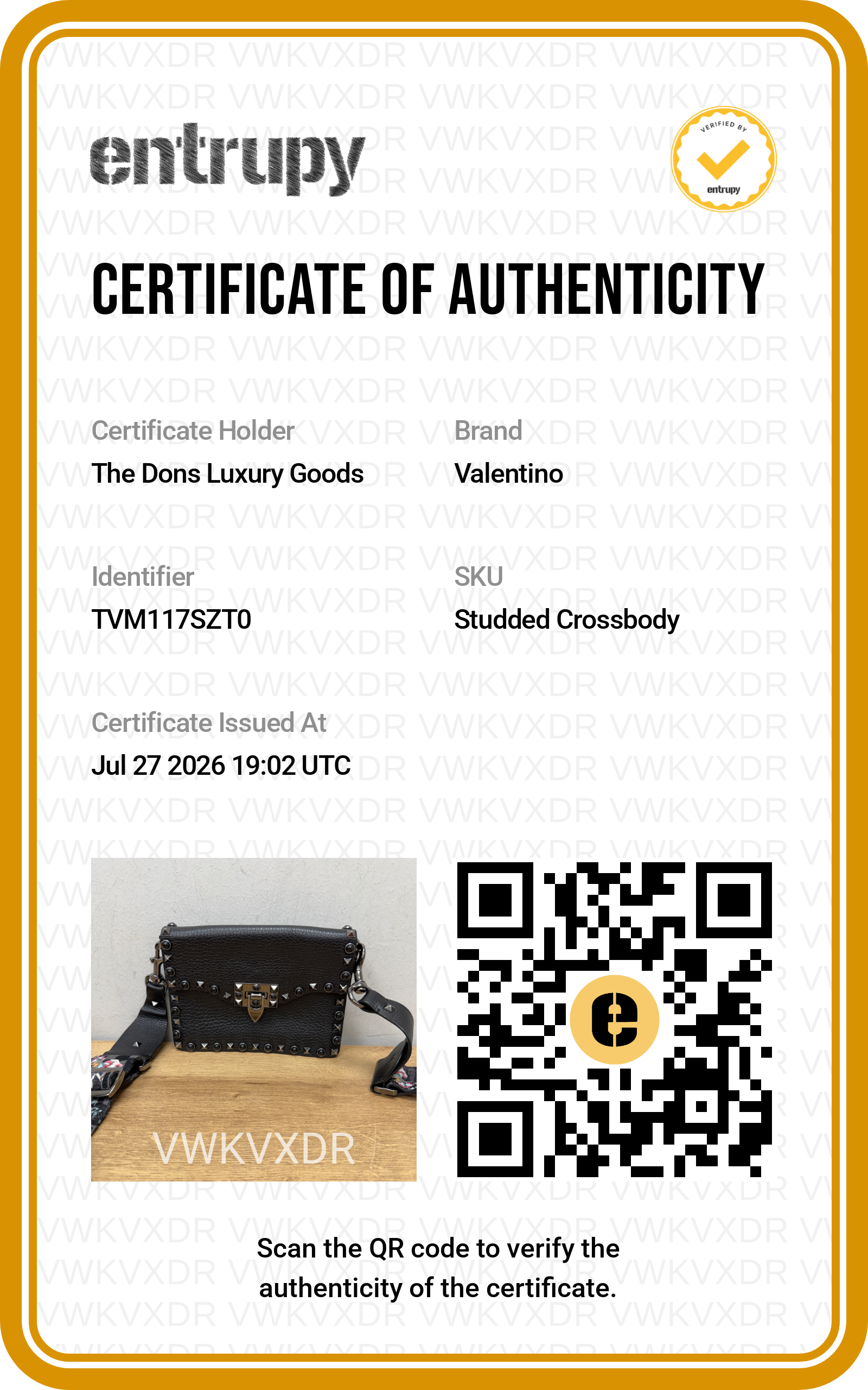 Entrupy certificate