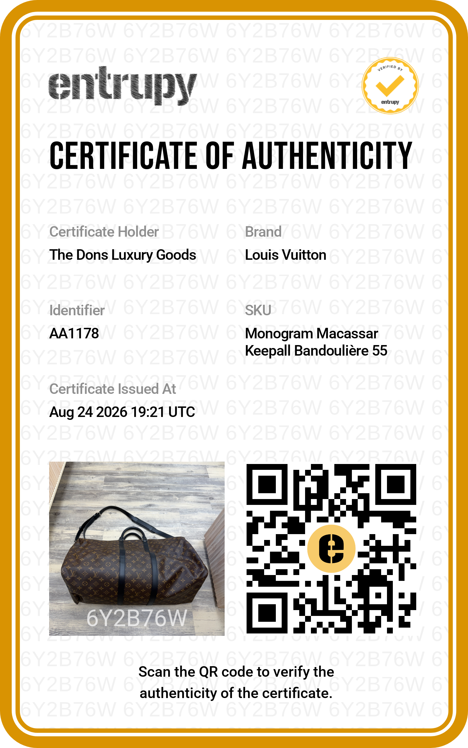 Entrupy certificate