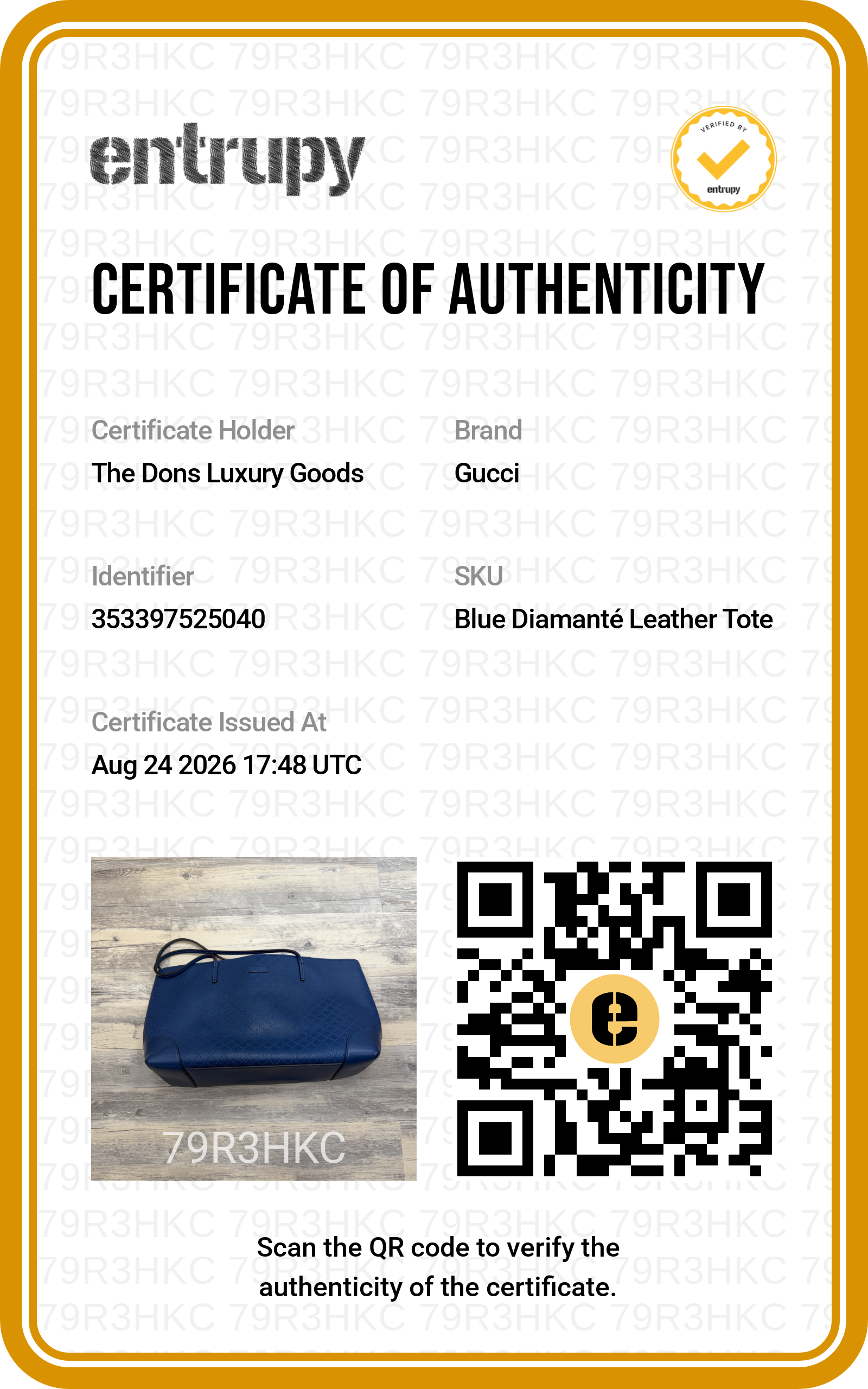 Entrupy certificate