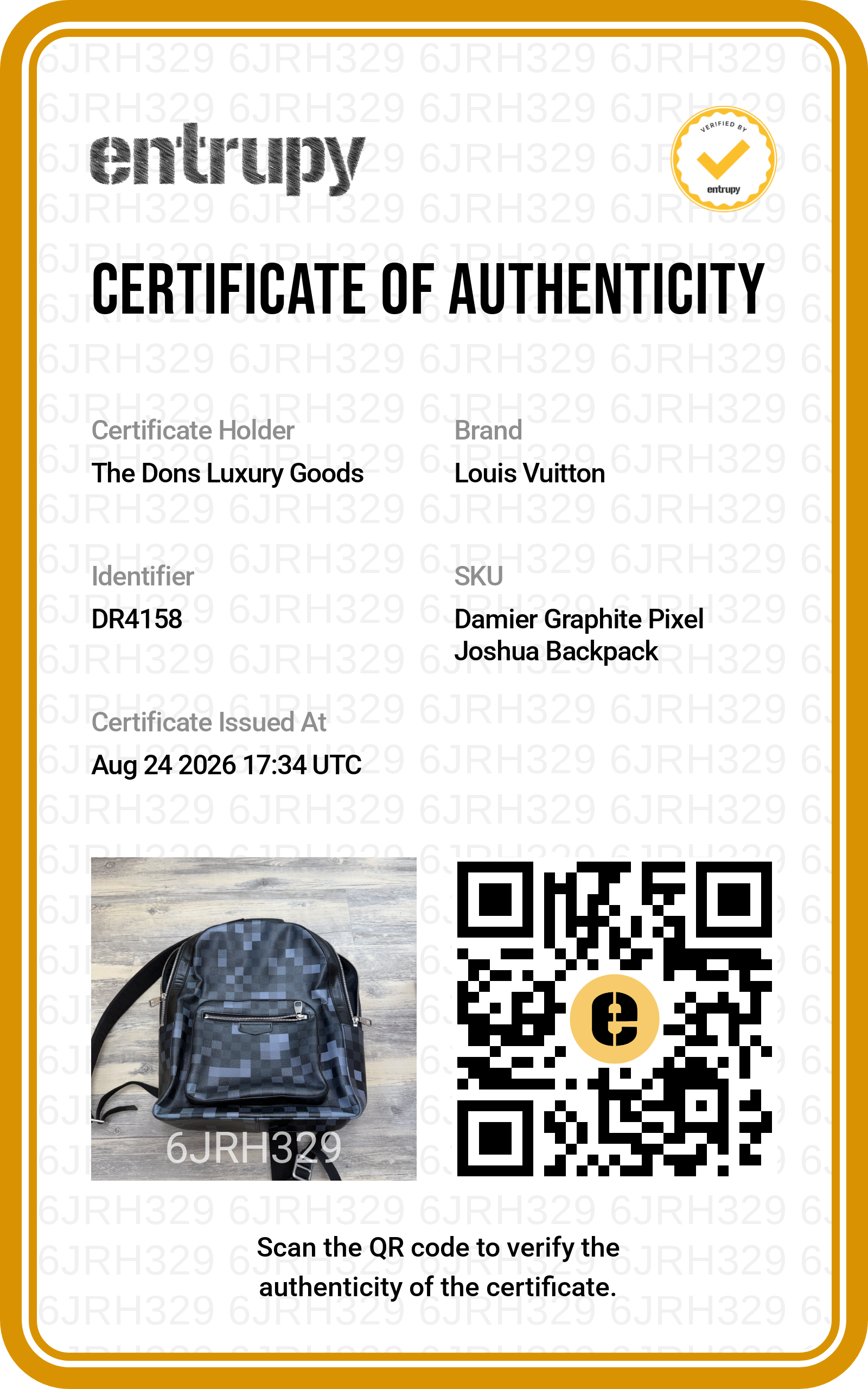 Entrupy certificate