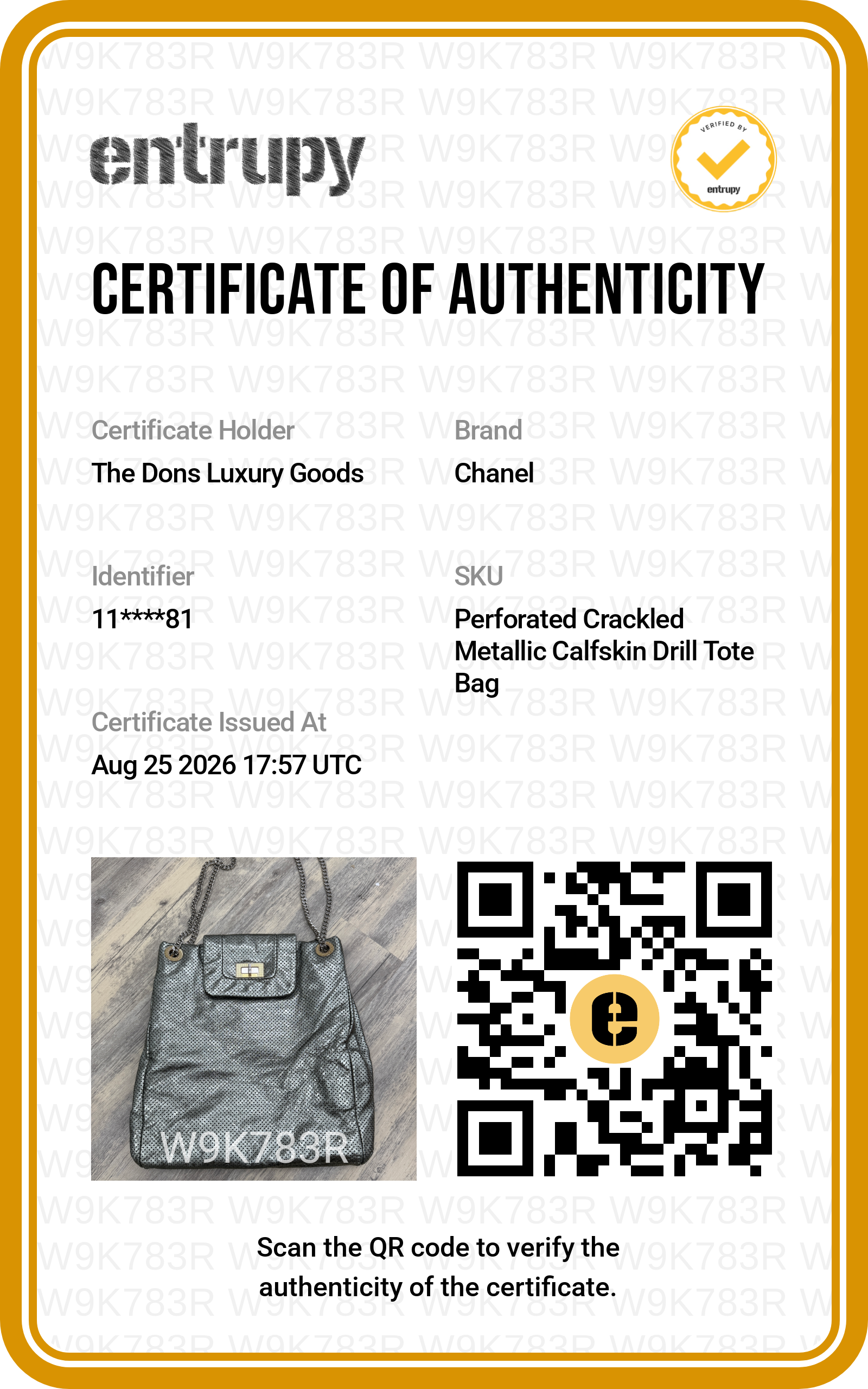 Entrupy certificate