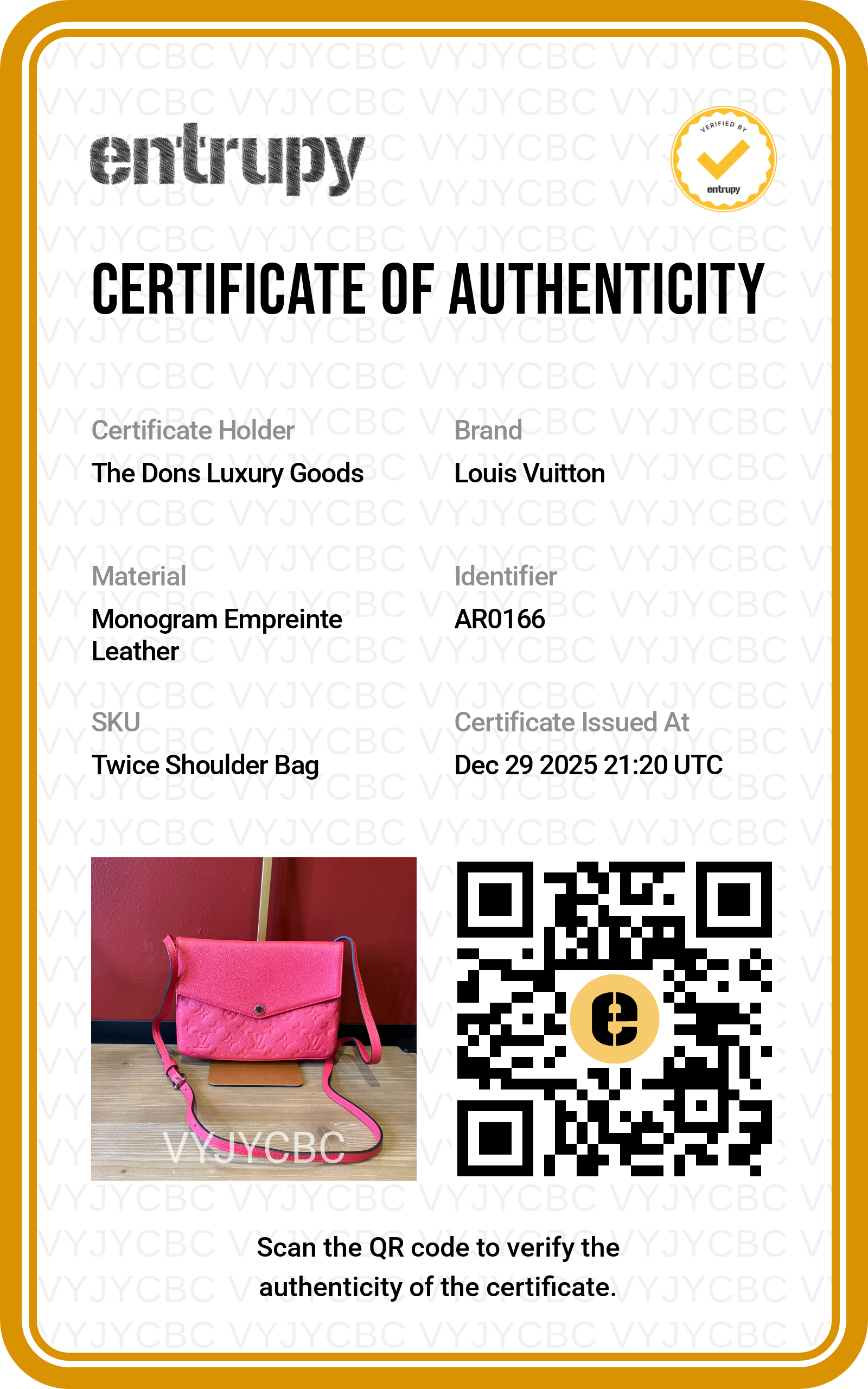 Entrupy certificate