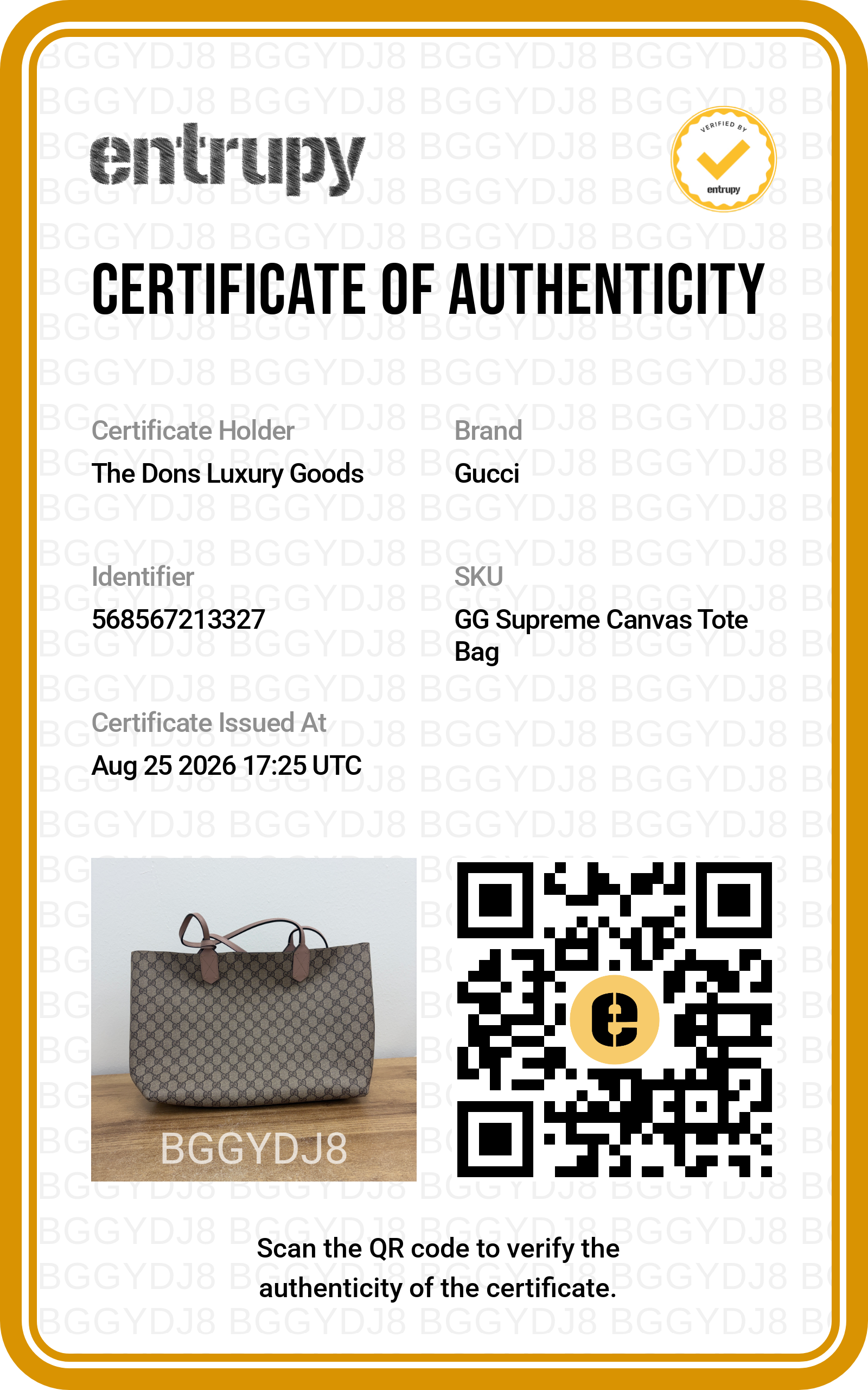 Entrupy certificate