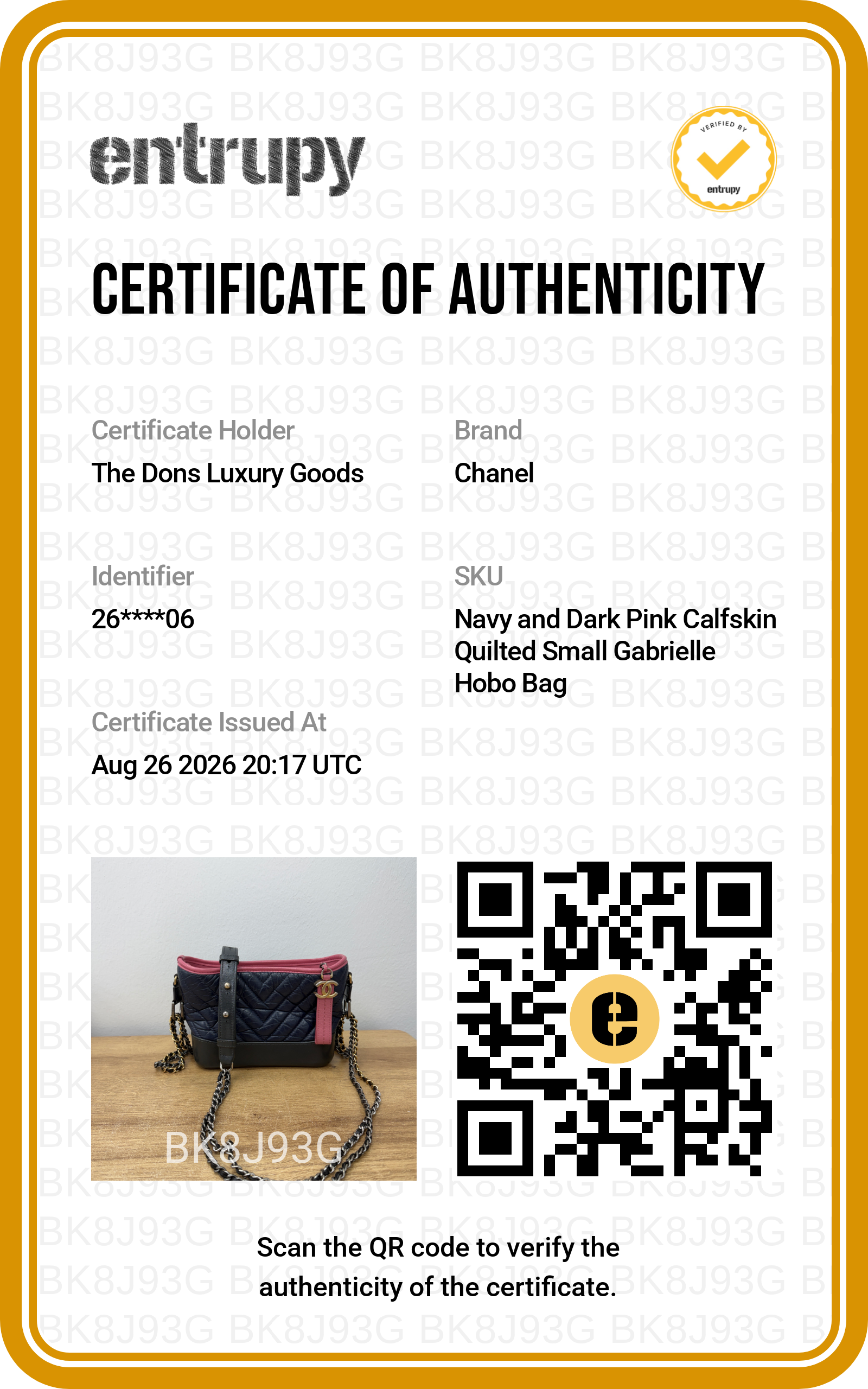 Entrupy certificate