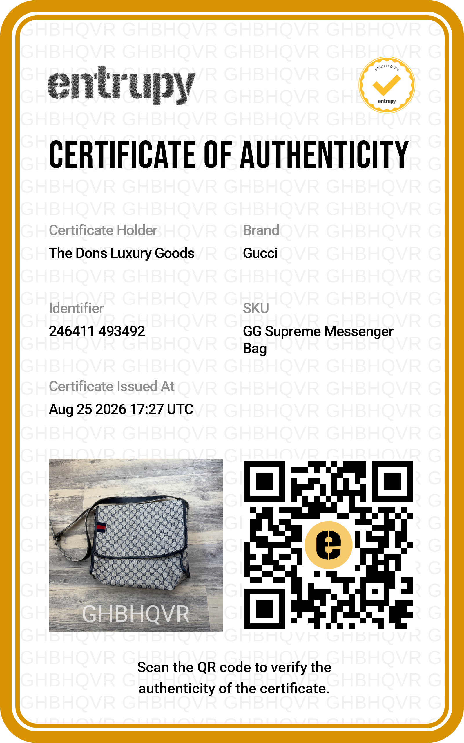 Entrupy certificate