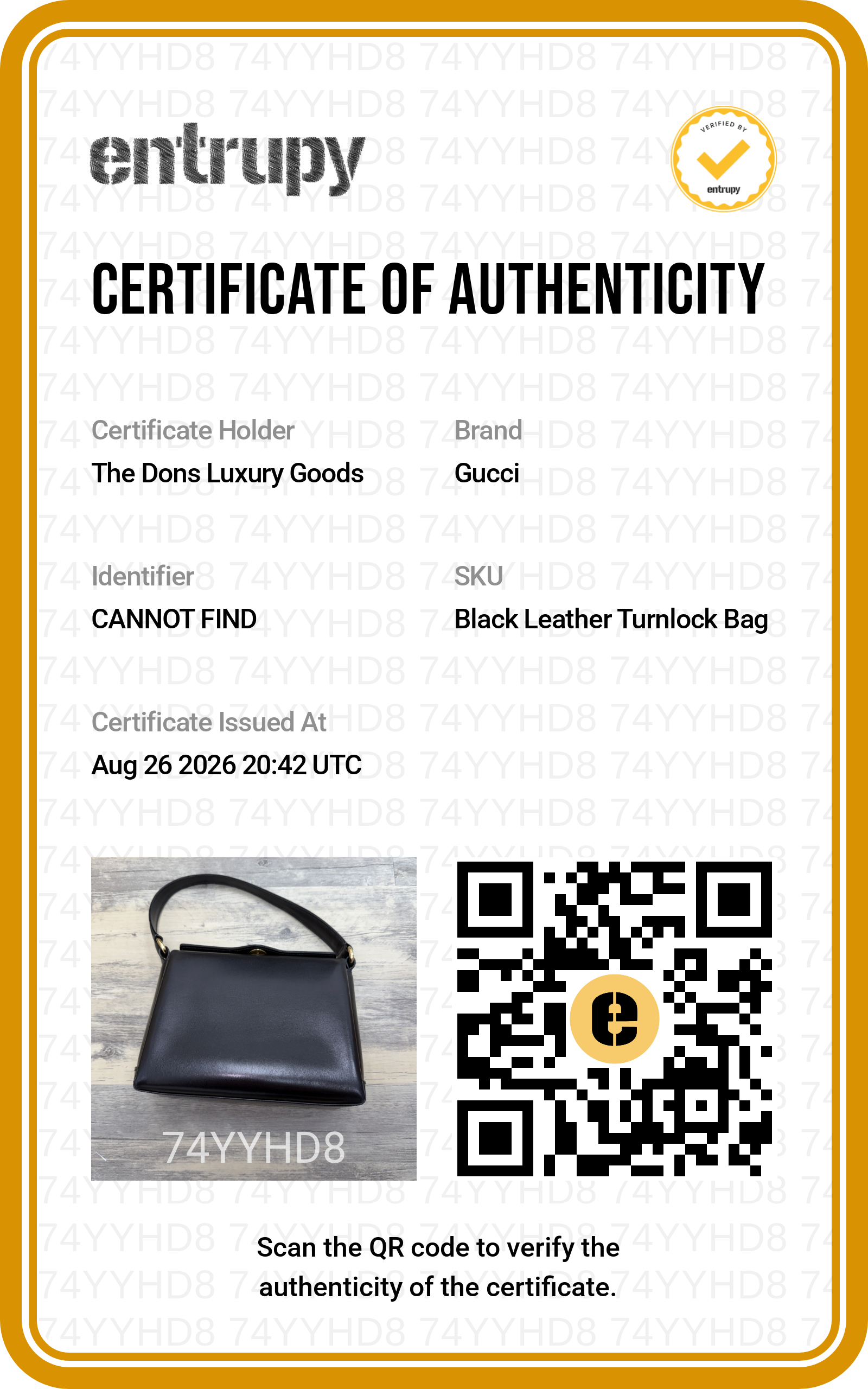 Entrupy certificate