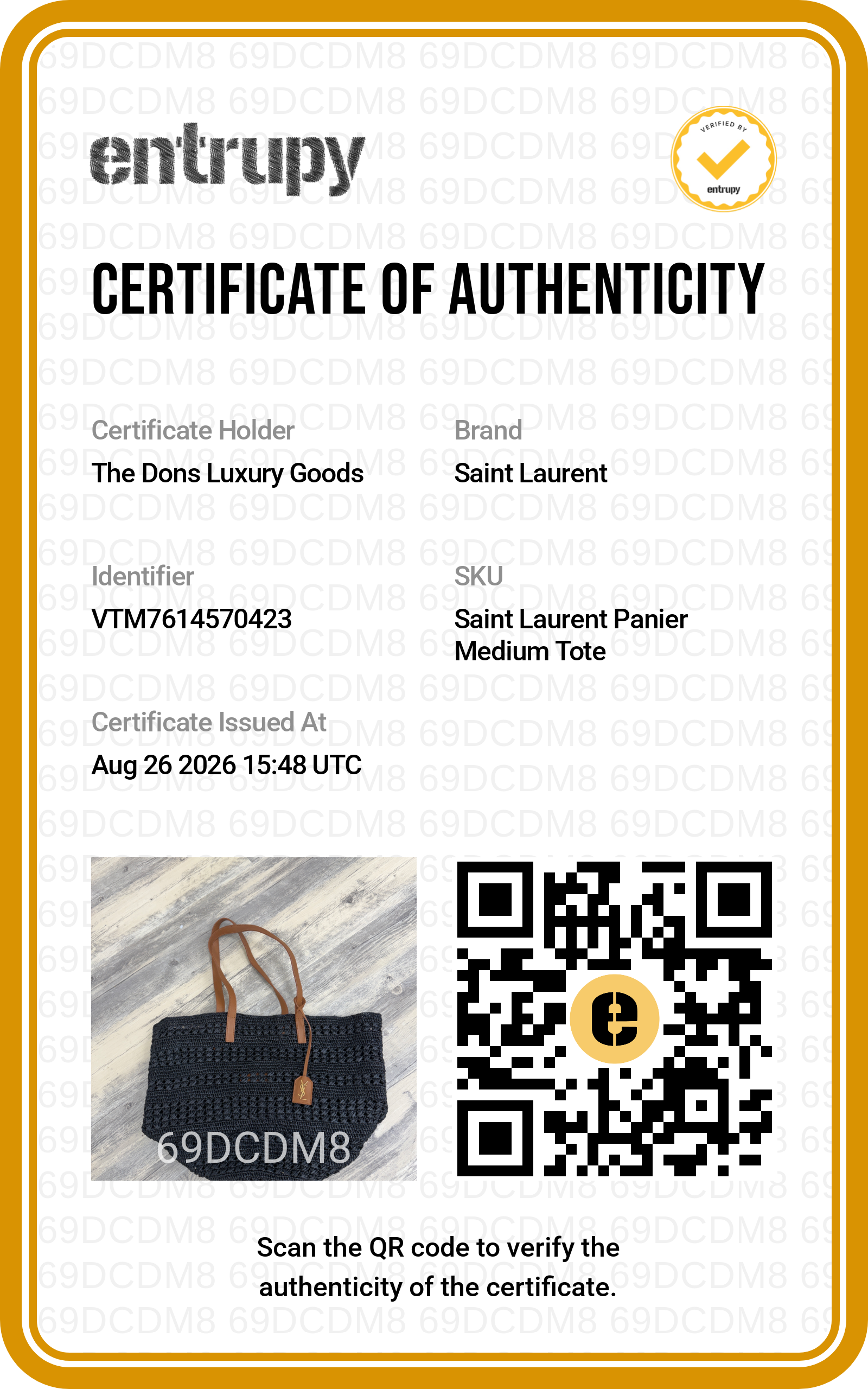 Entrupy certificate