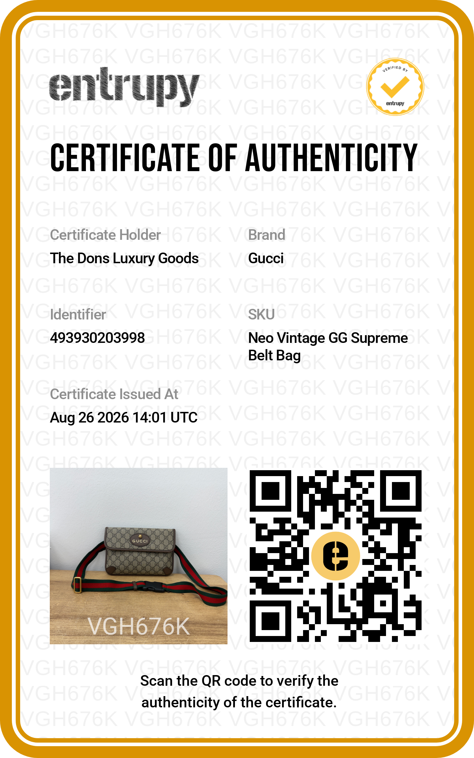 Entrupy certificate