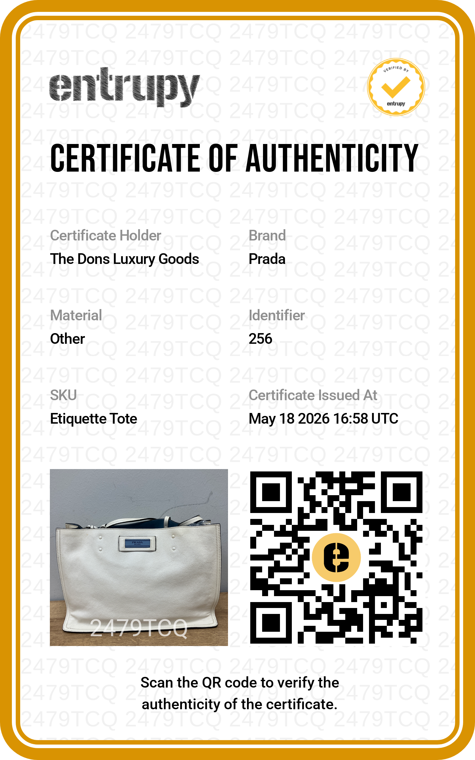 Entrupy certificate