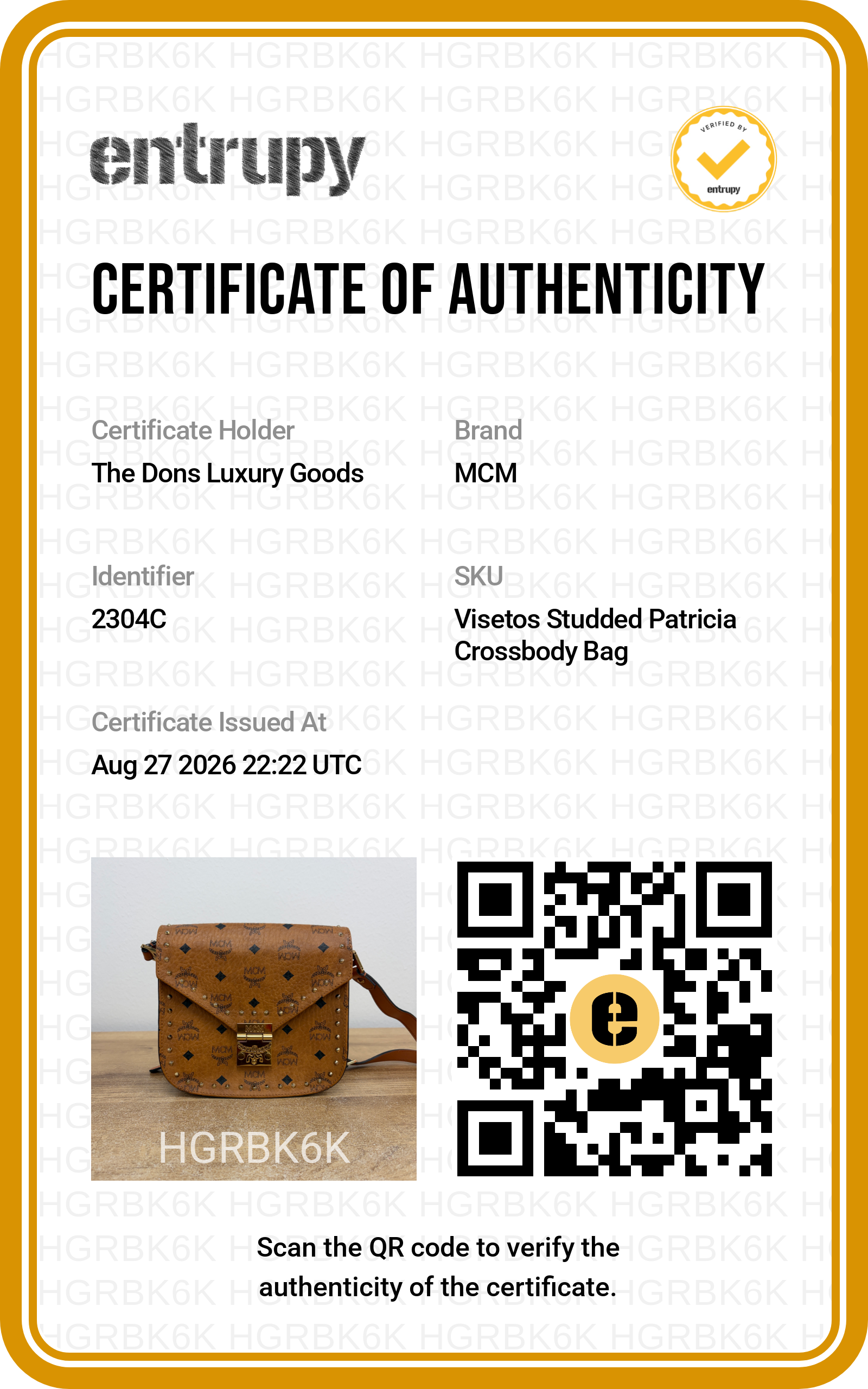 Entrupy certificate