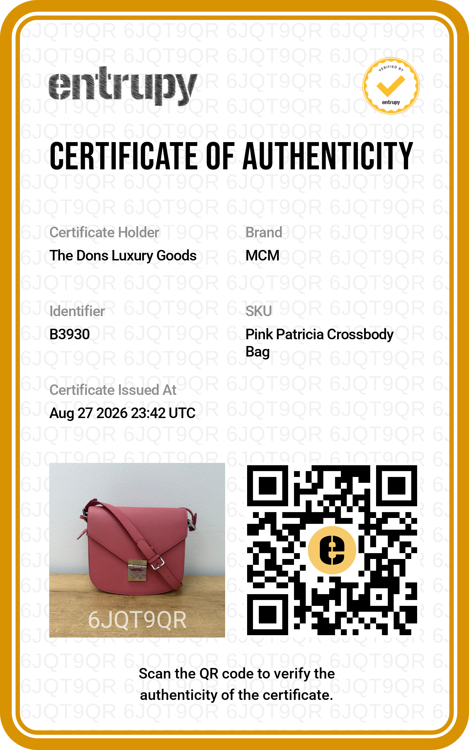 Entrupy certificate