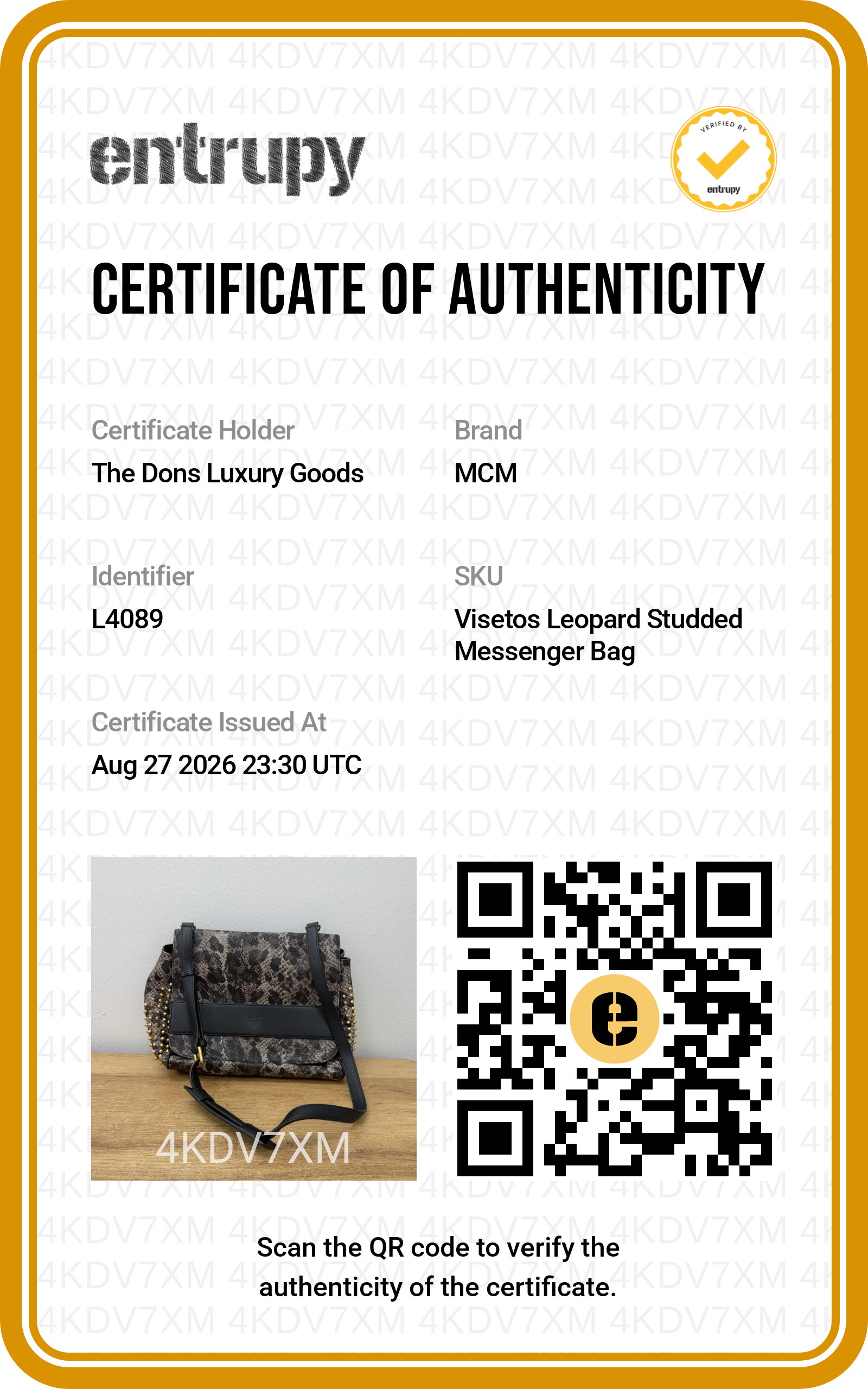 Entrupy certificate