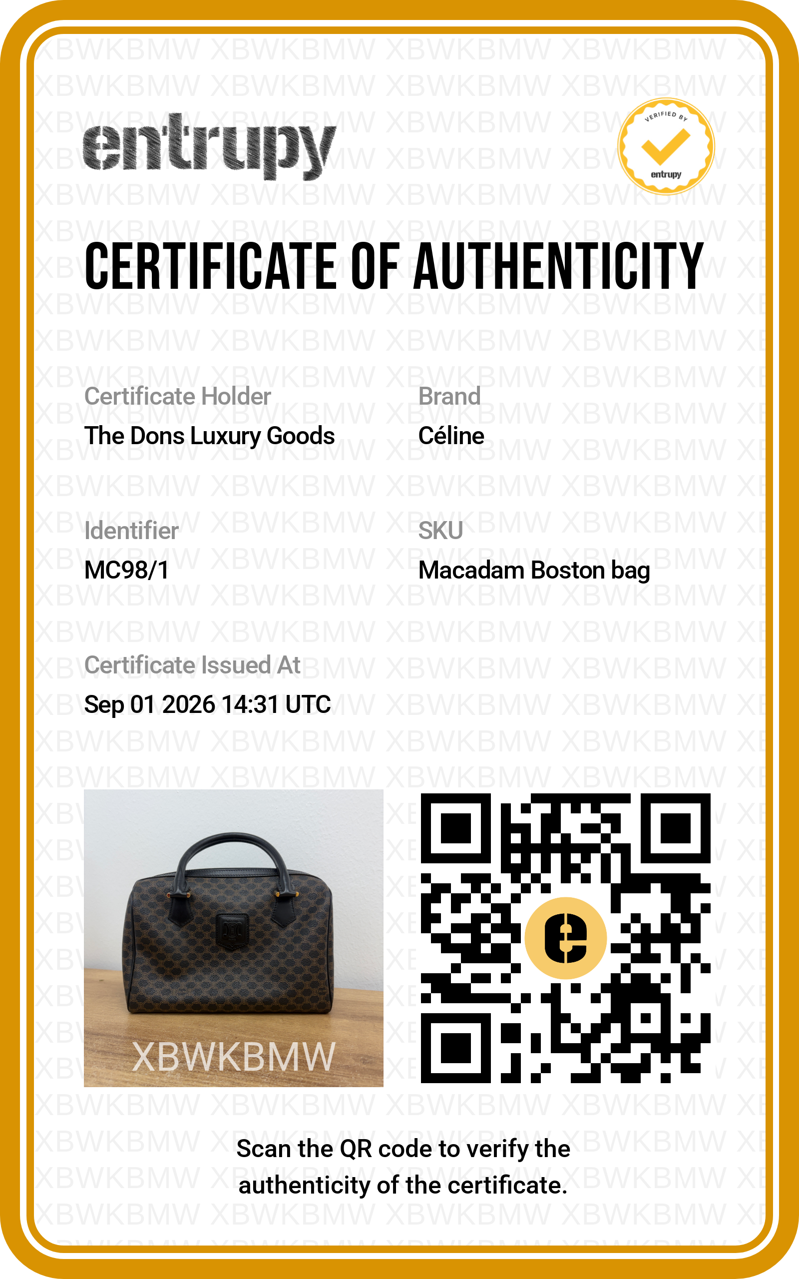 Entrupy certificate