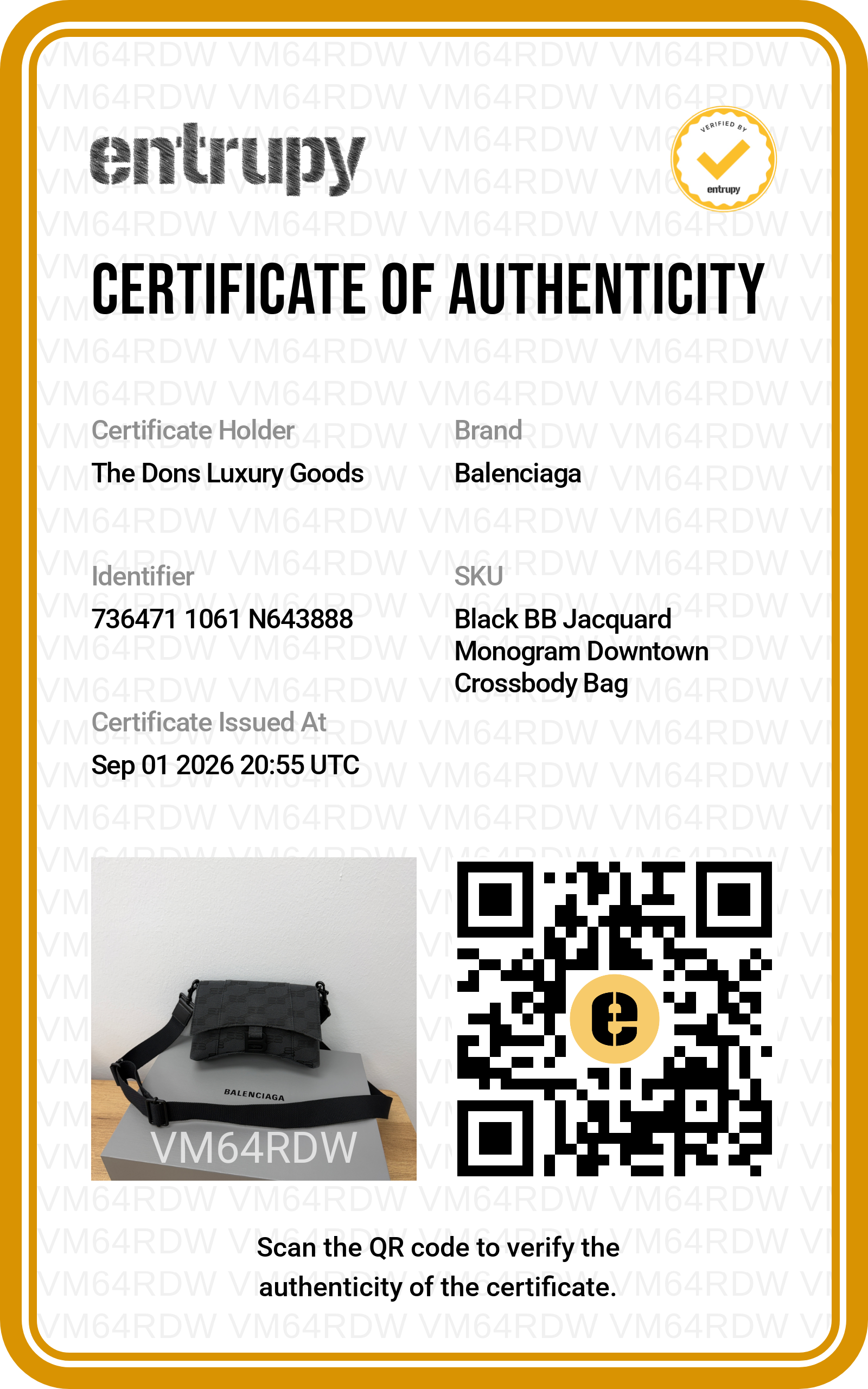 Entrupy certificate