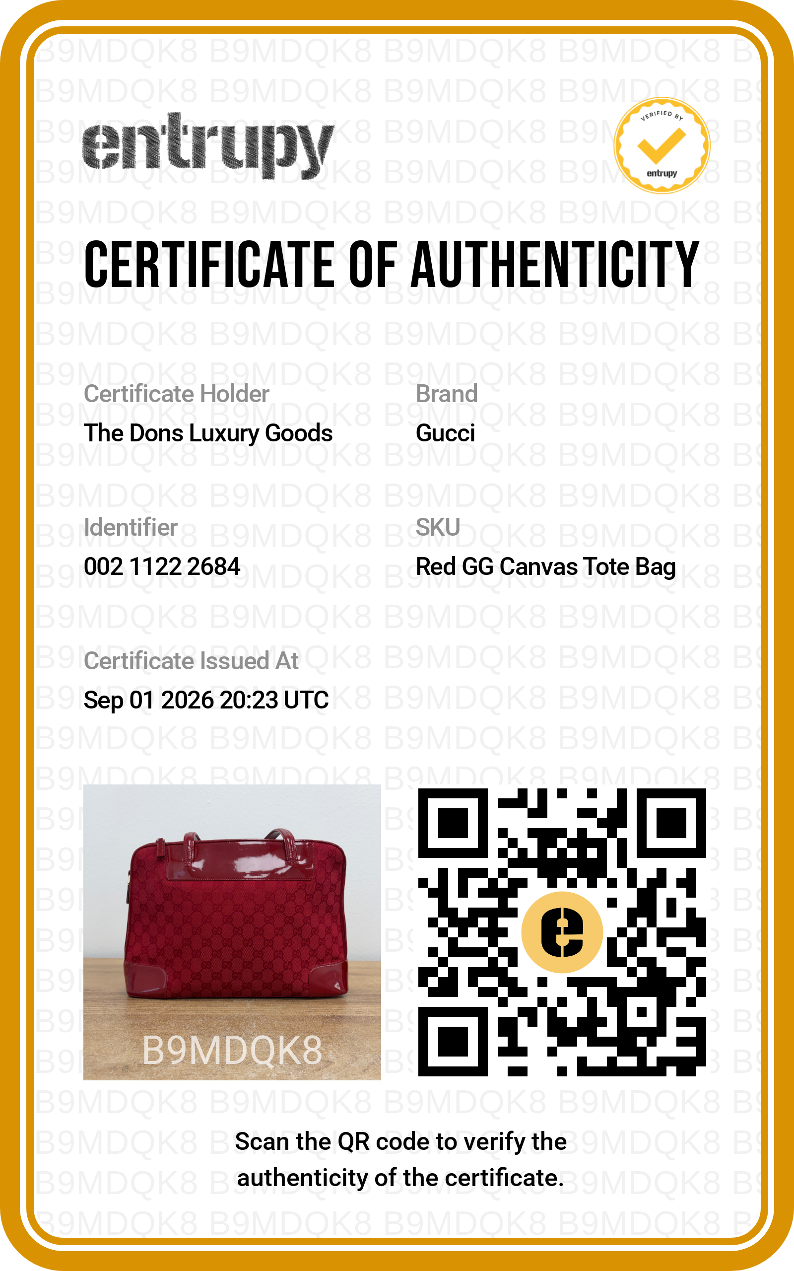 Entrupy certificate