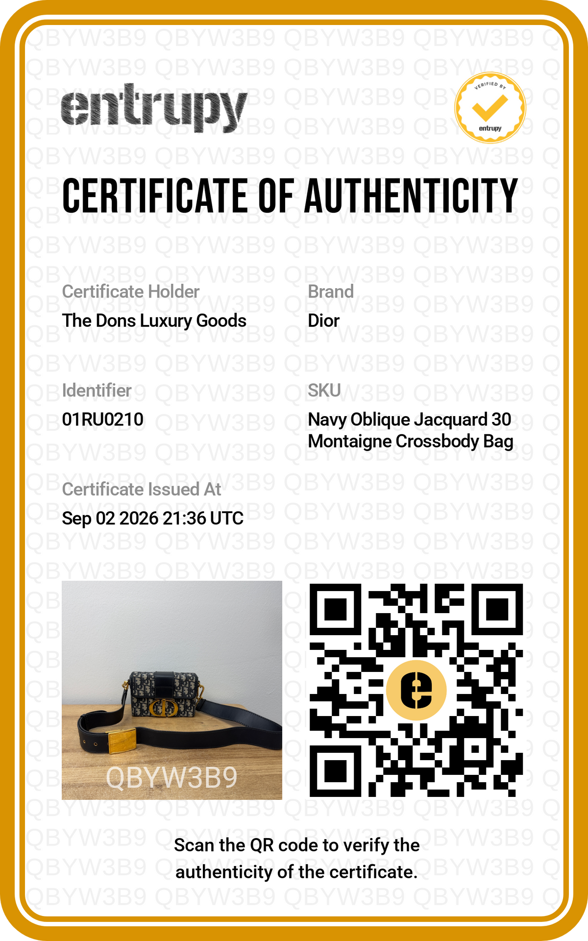 Entrupy certificate