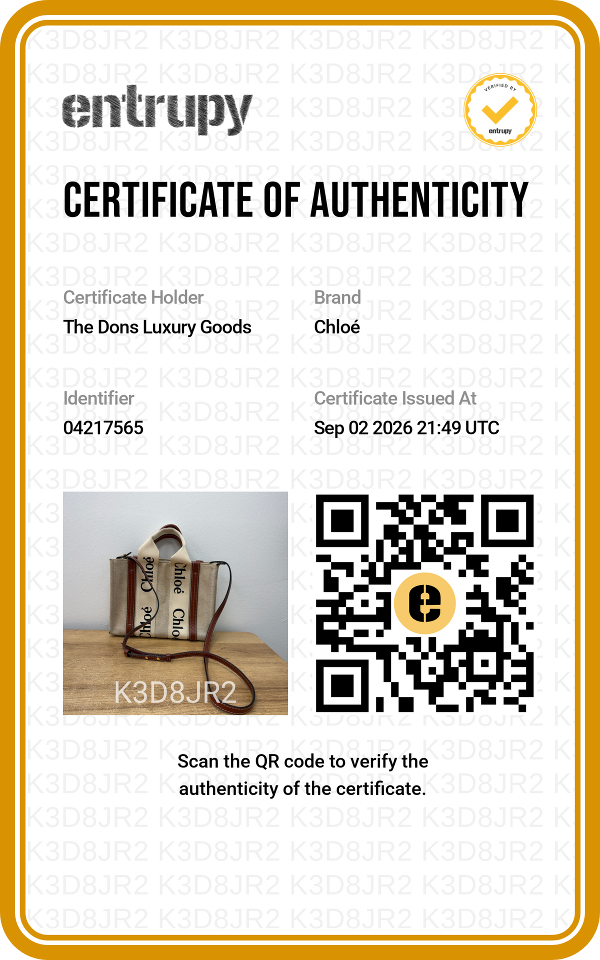 Entrupy certificate