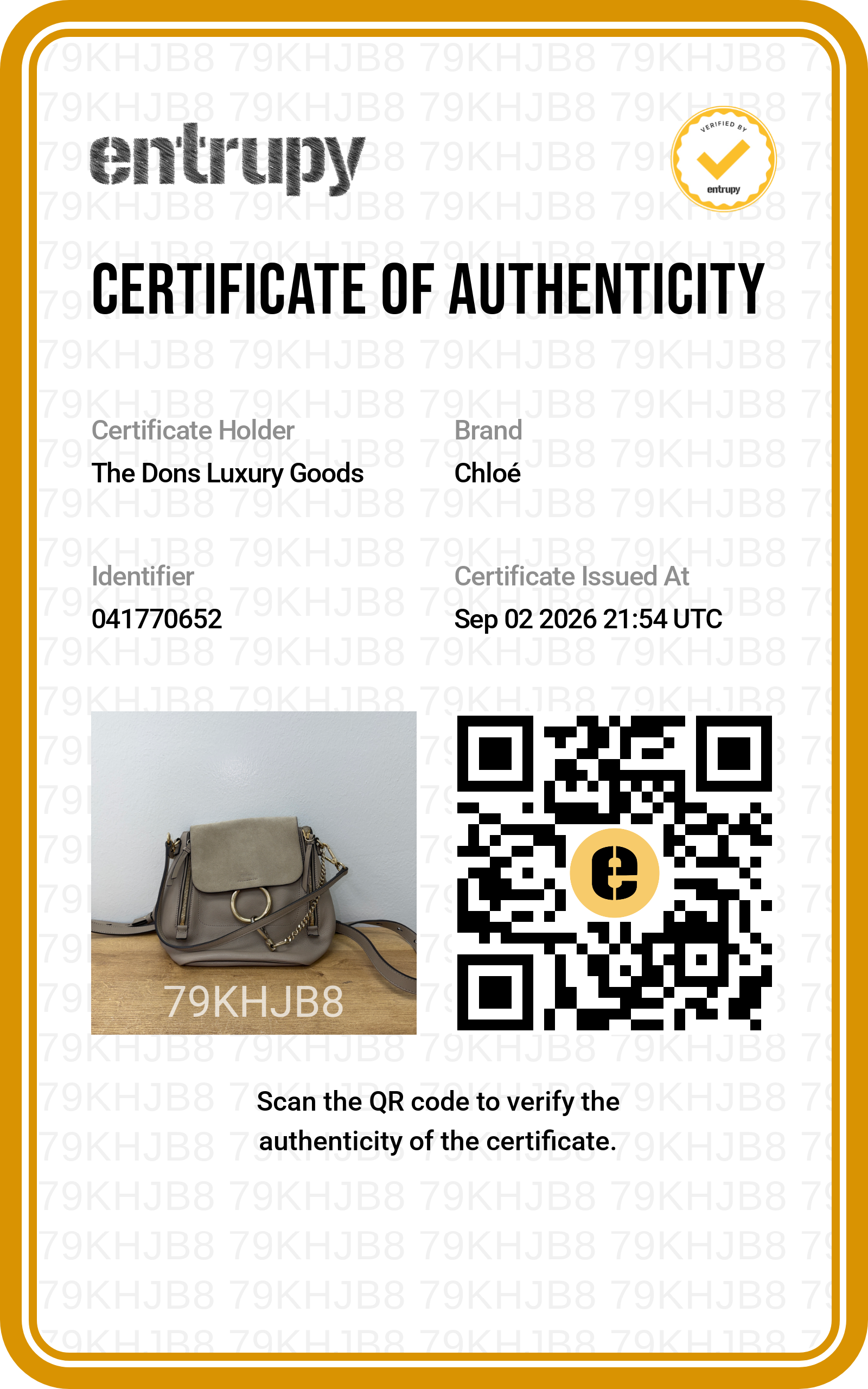 Entrupy certificate