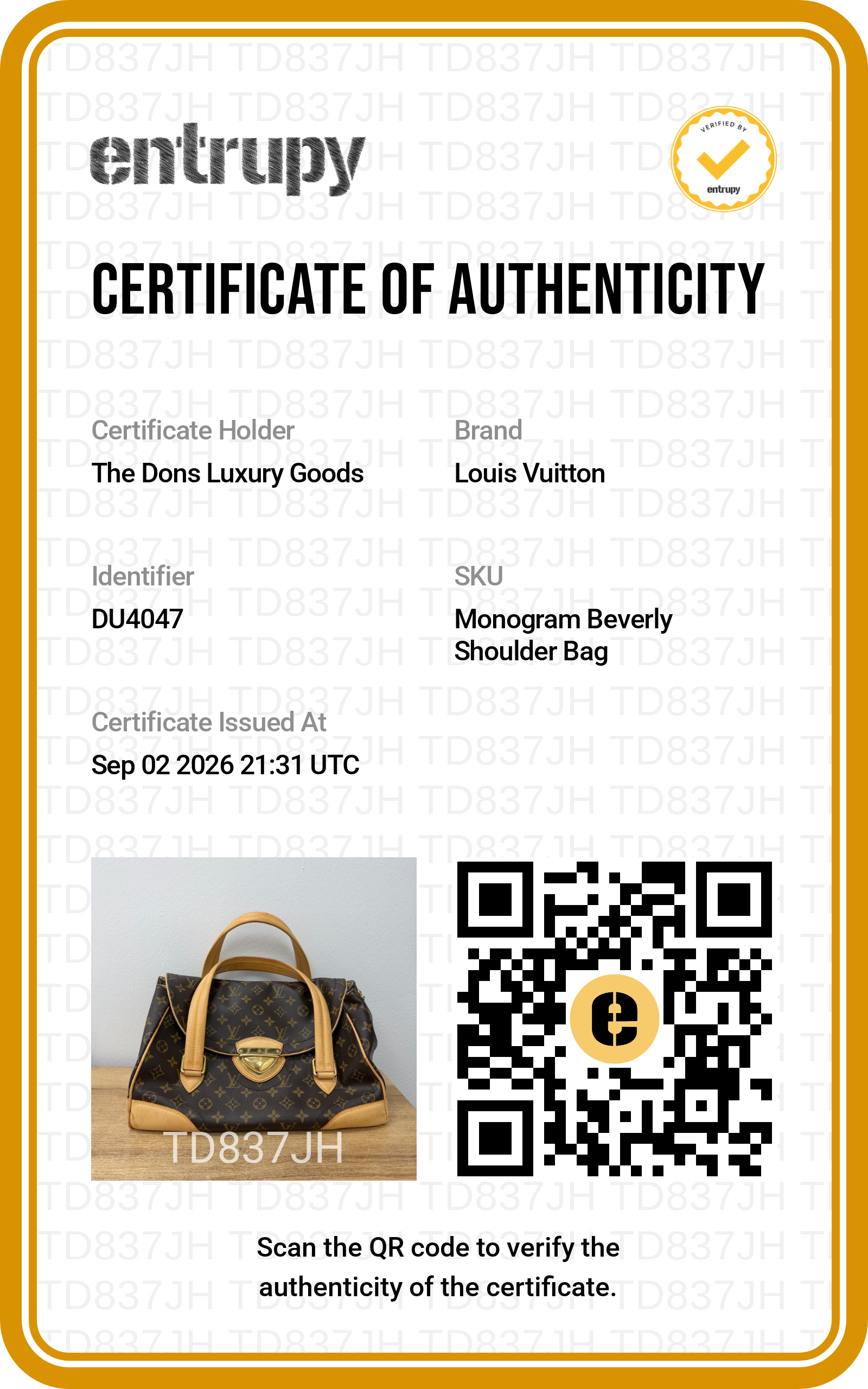 Entrupy certificate