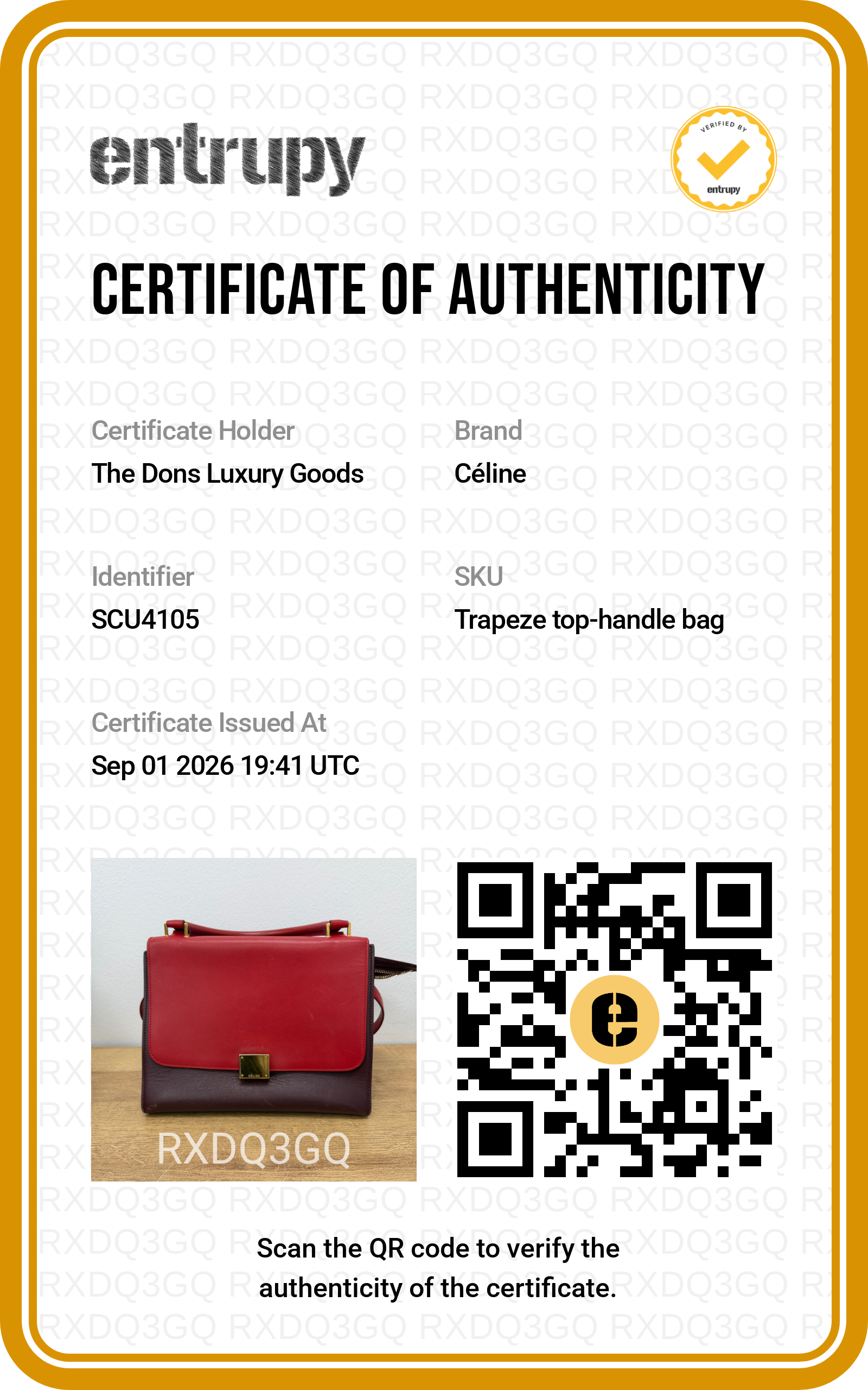 Entrupy certificate