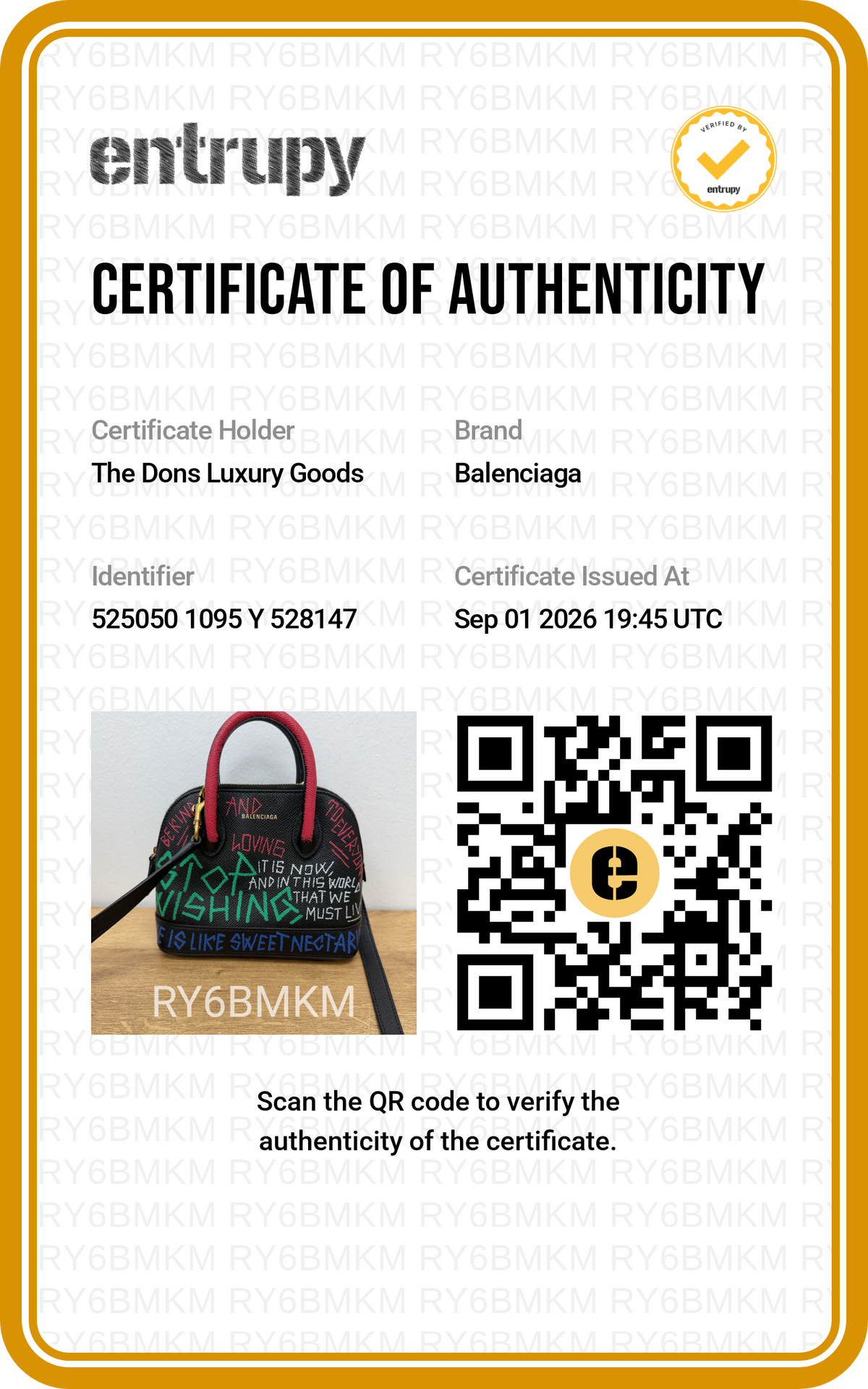 Entrupy certificate