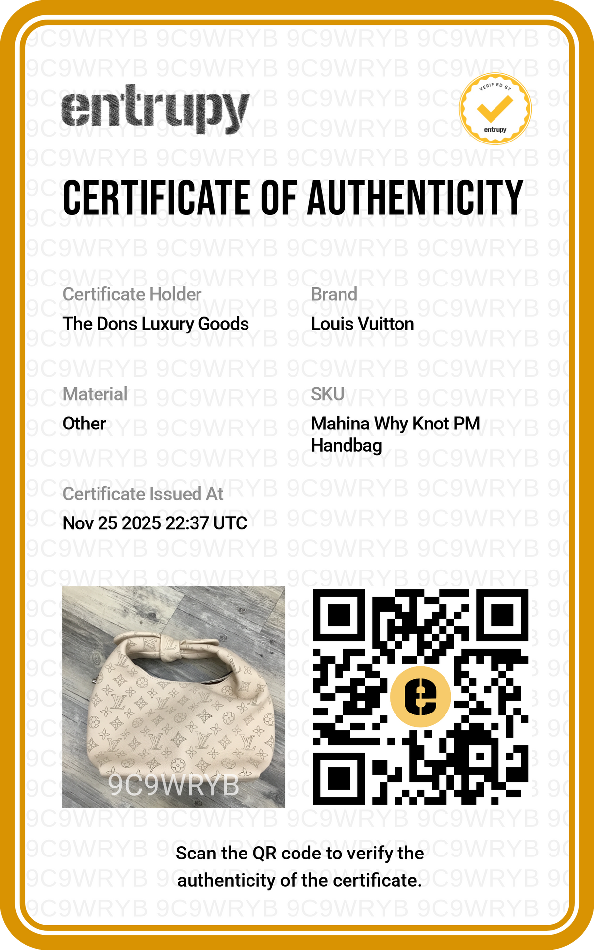 Entrupy certificate
