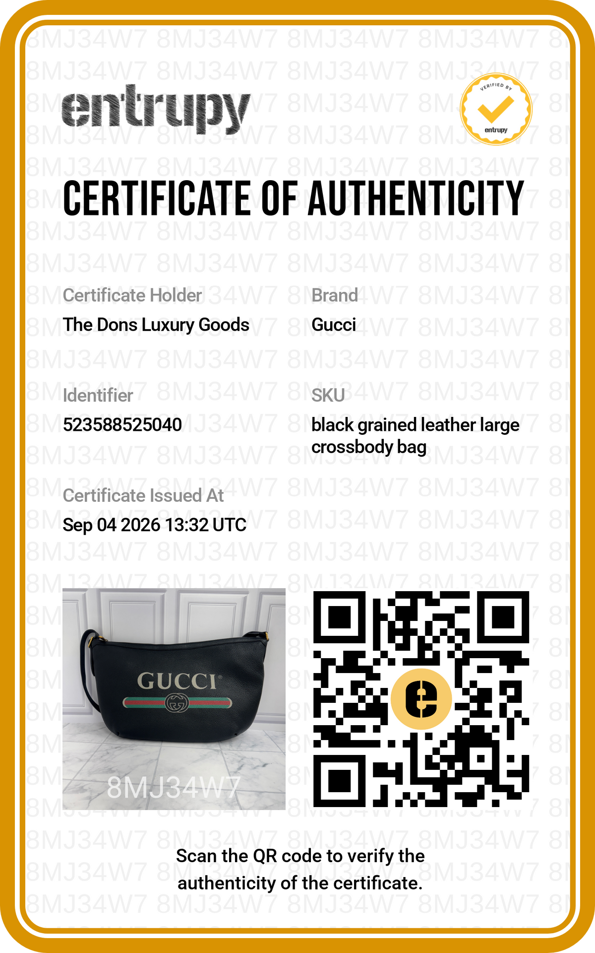 Entrupy certificate
