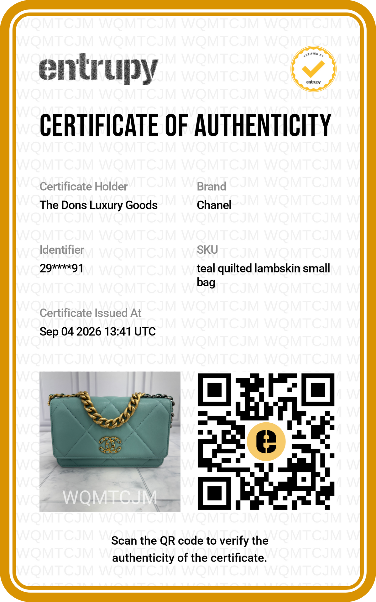 Entrupy certificate