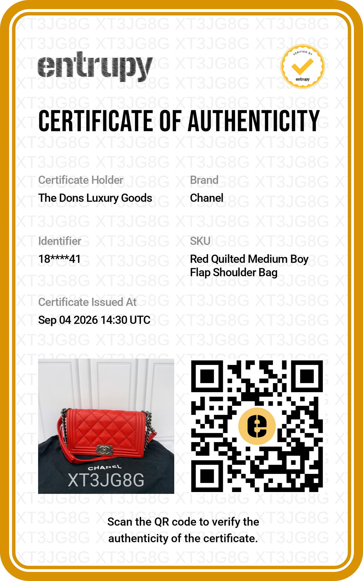 Entrupy certificate
