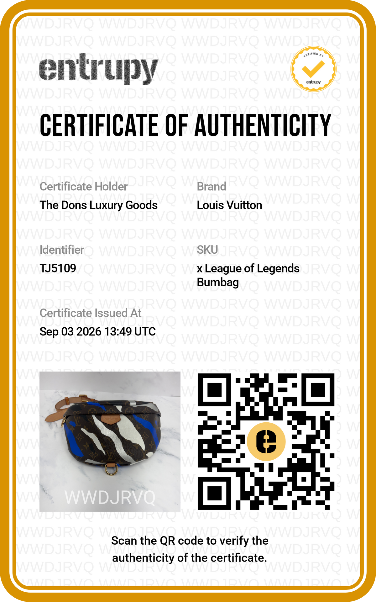 Entrupy certificate