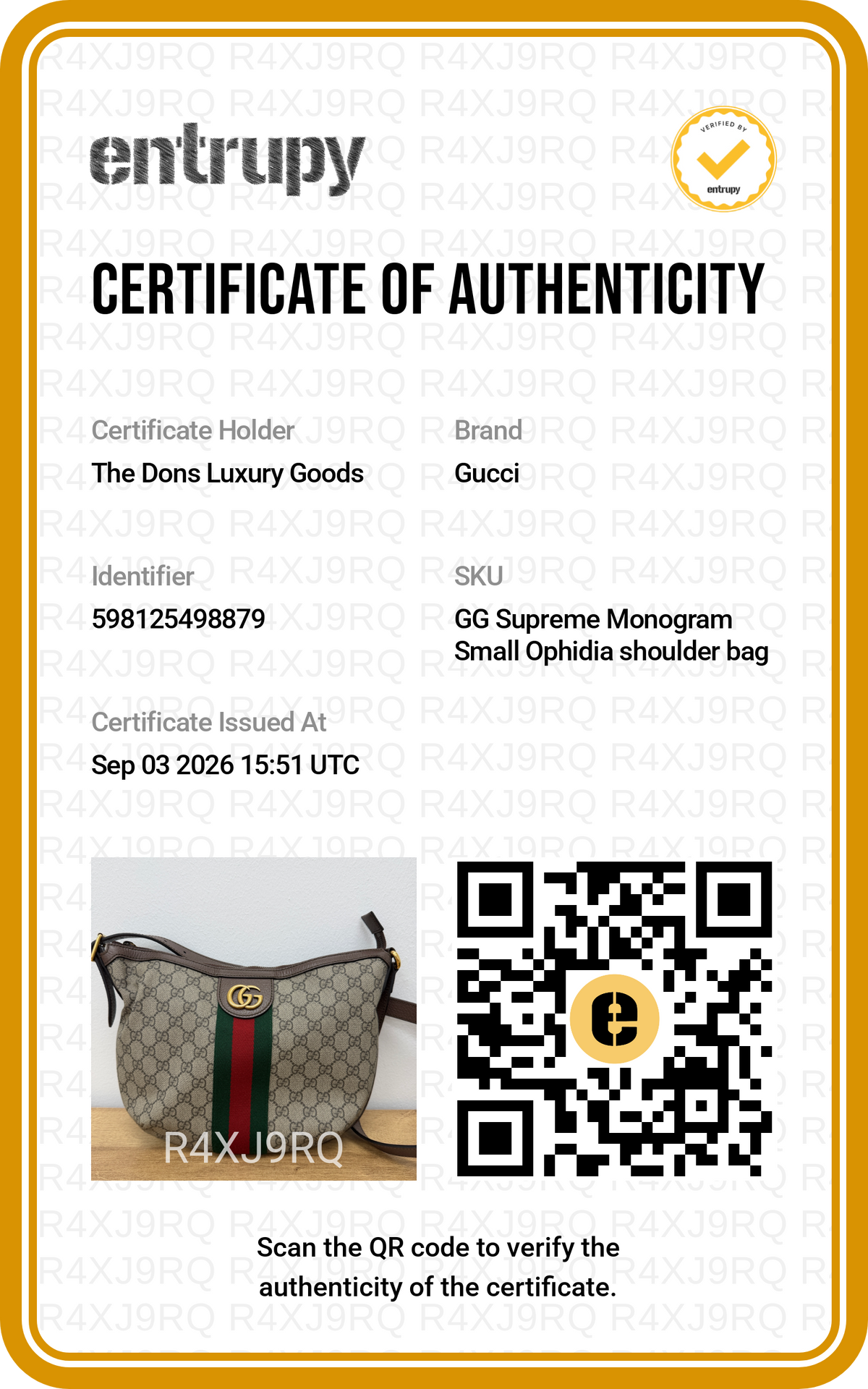 Entrupy certificate