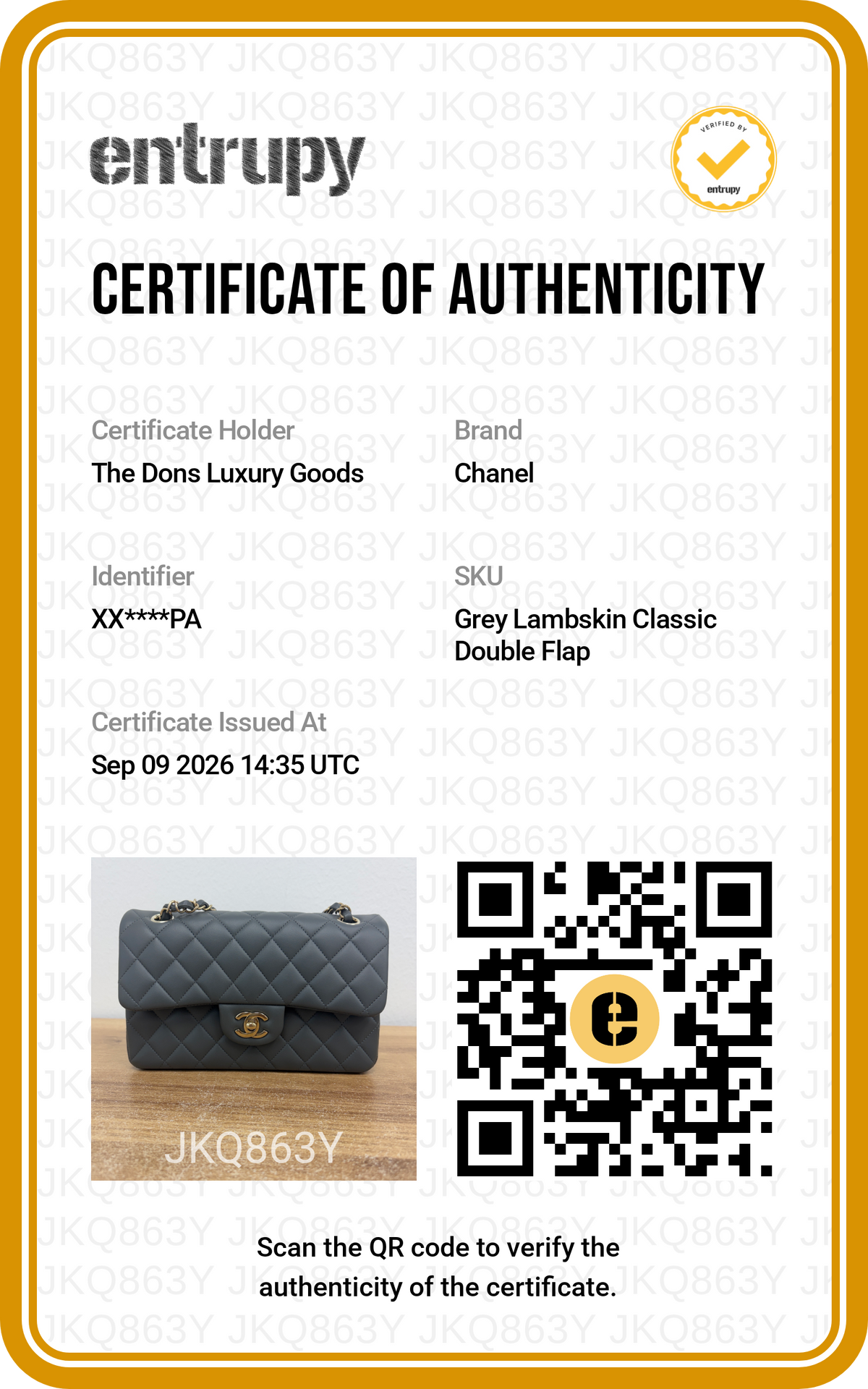 Entrupy certificate
