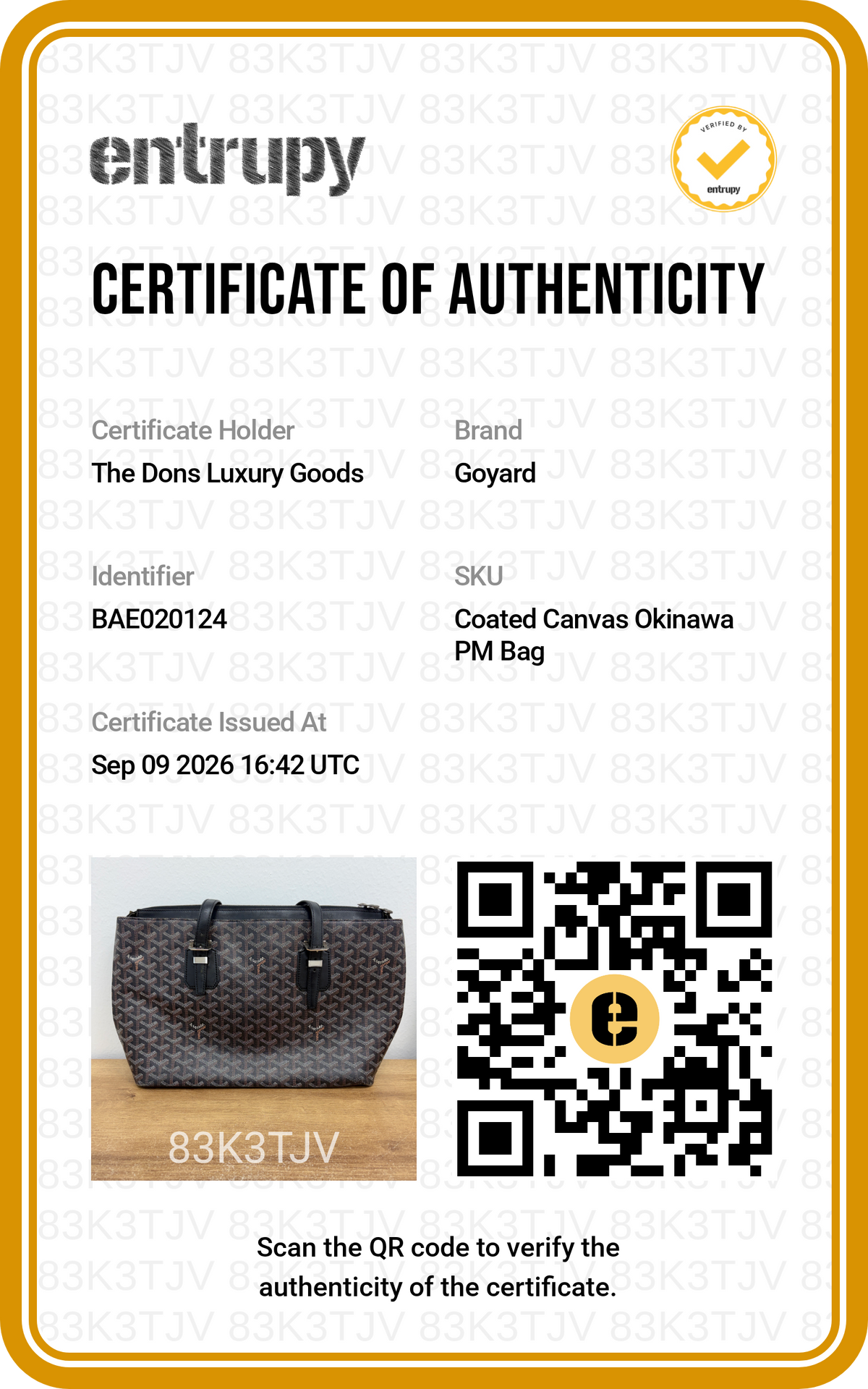 Entrupy certificate
