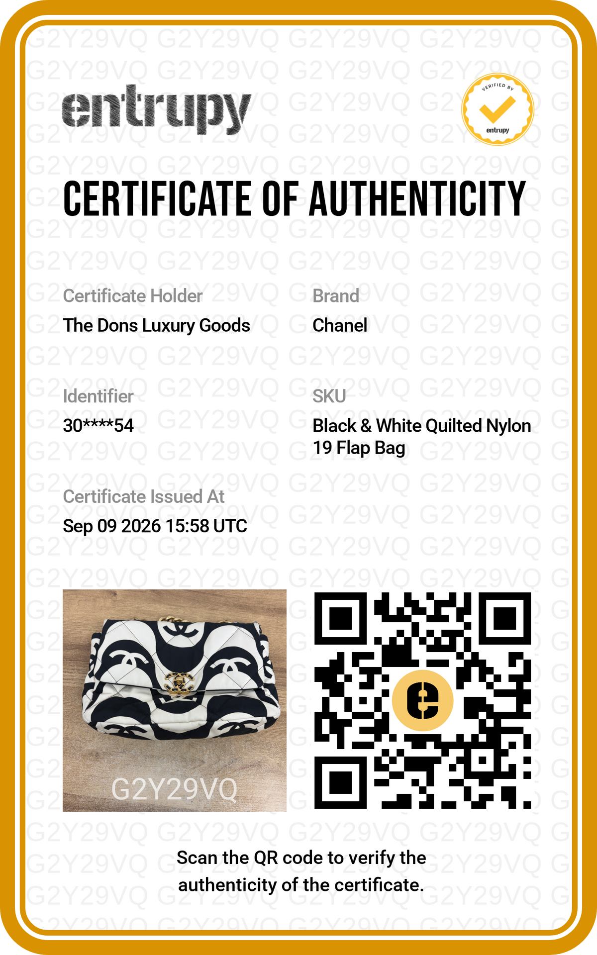 Entrupy certificate