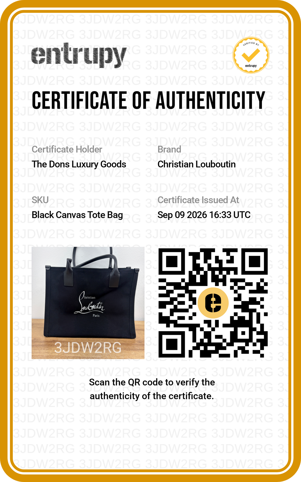 Entrupy certificate