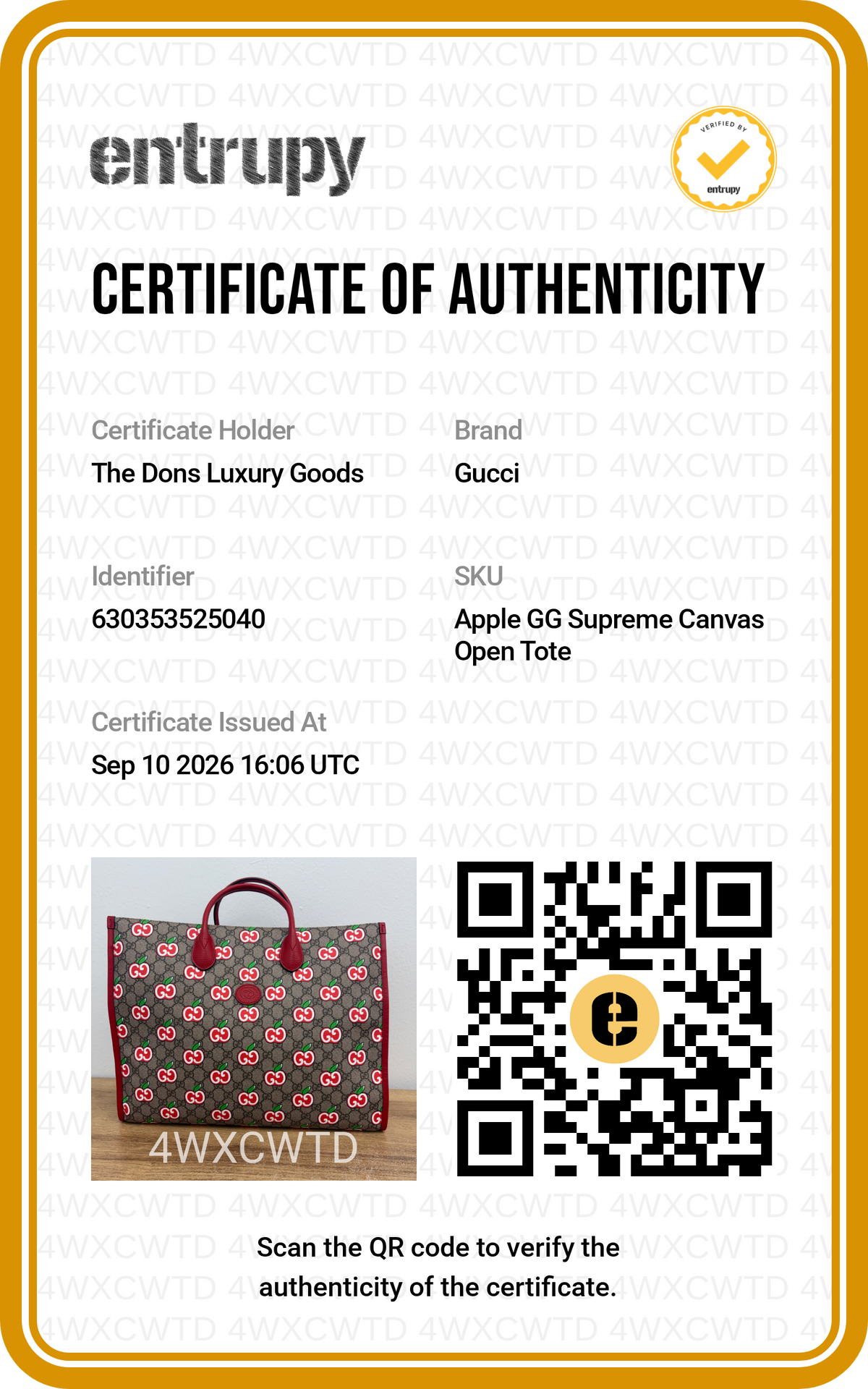 Entrupy certificate