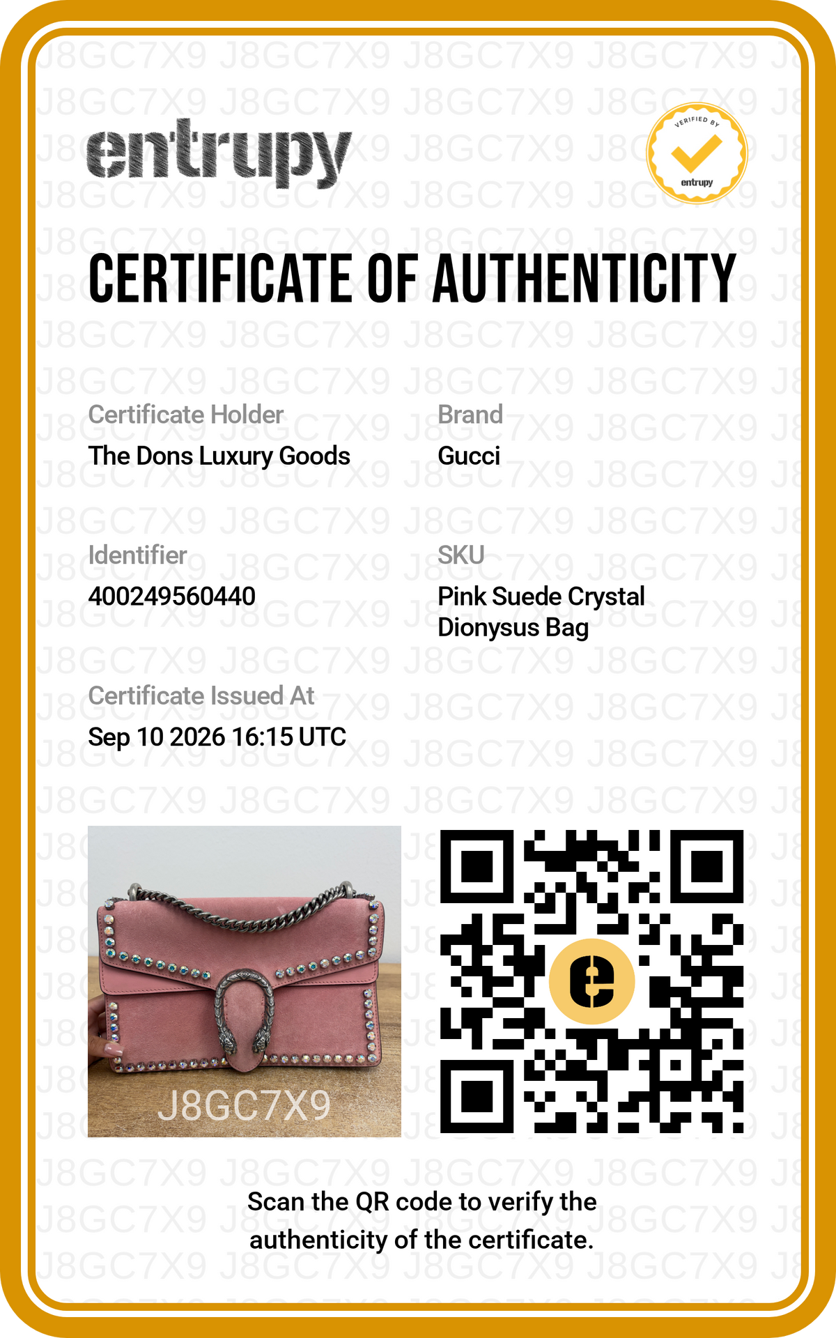 Entrupy certificate
