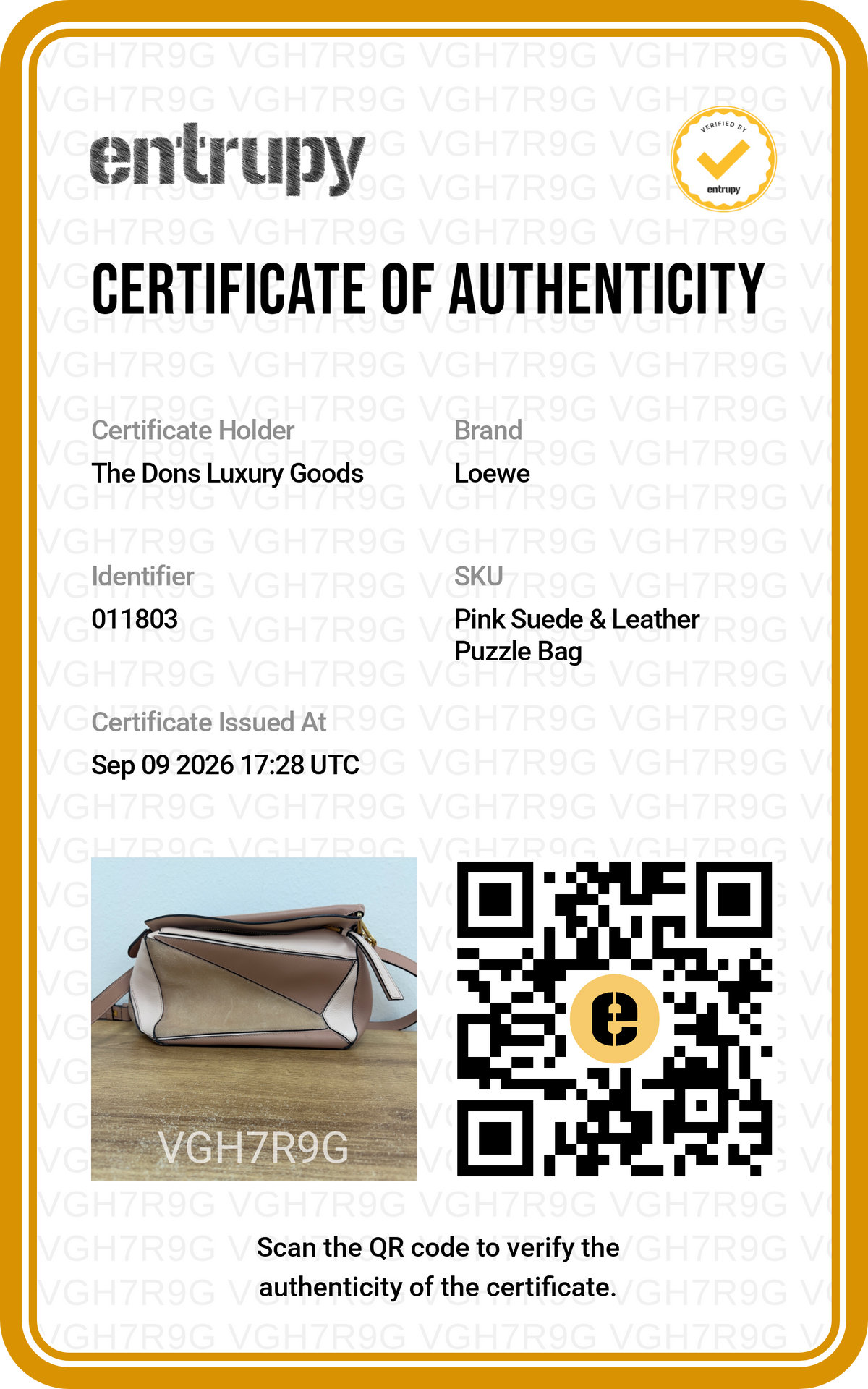 Entrupy certificate