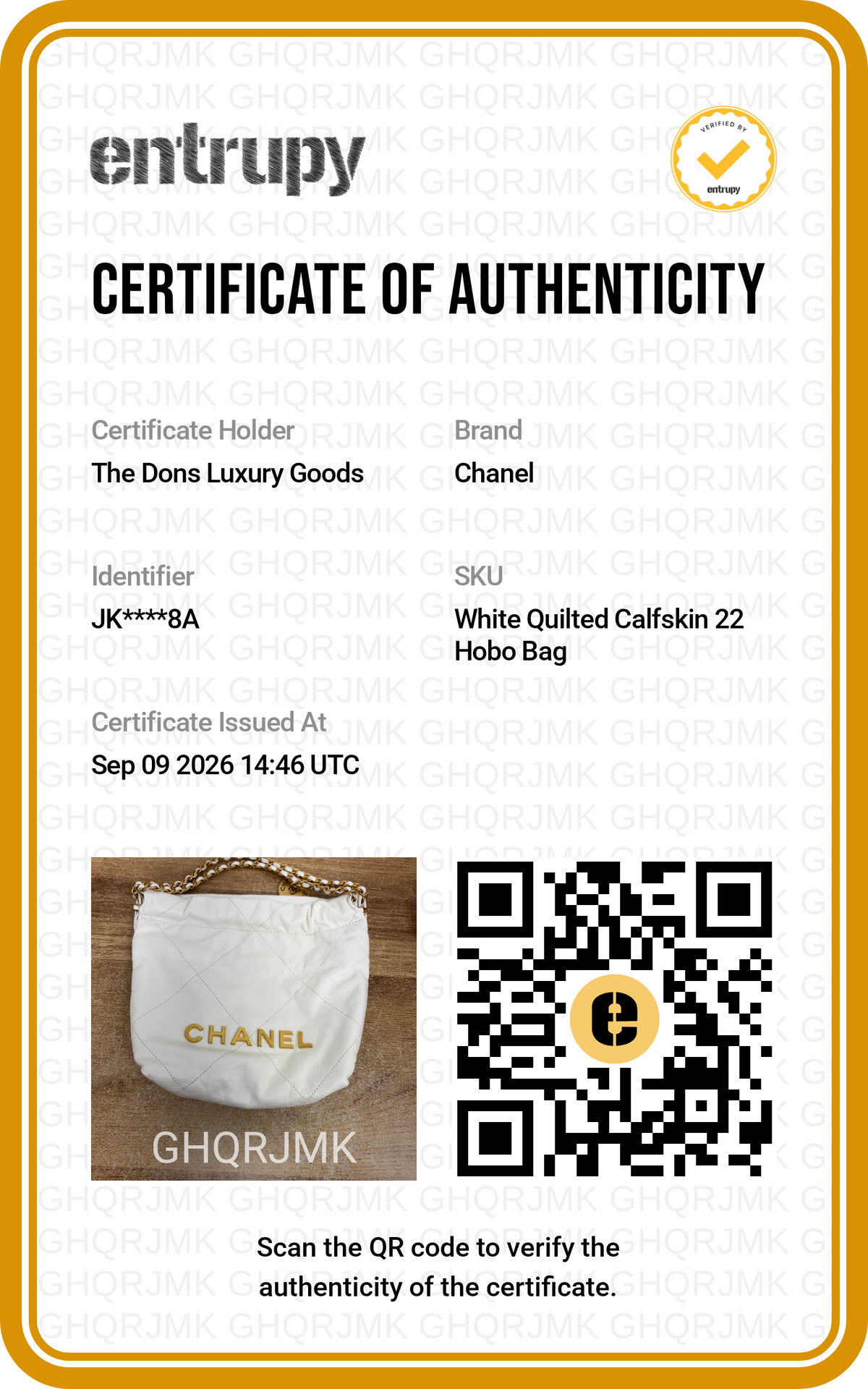 Entrupy certificate