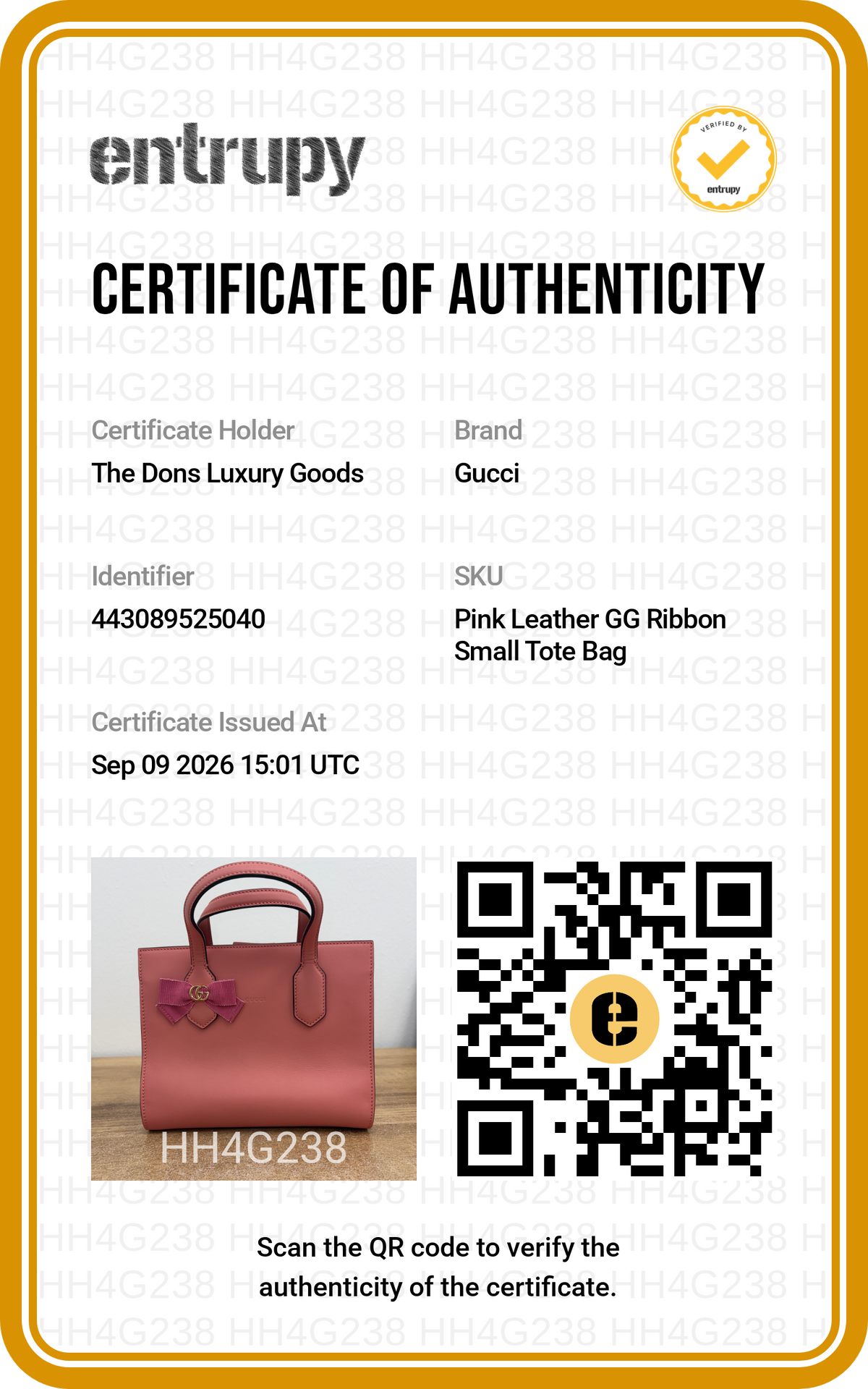 Entrupy certificate