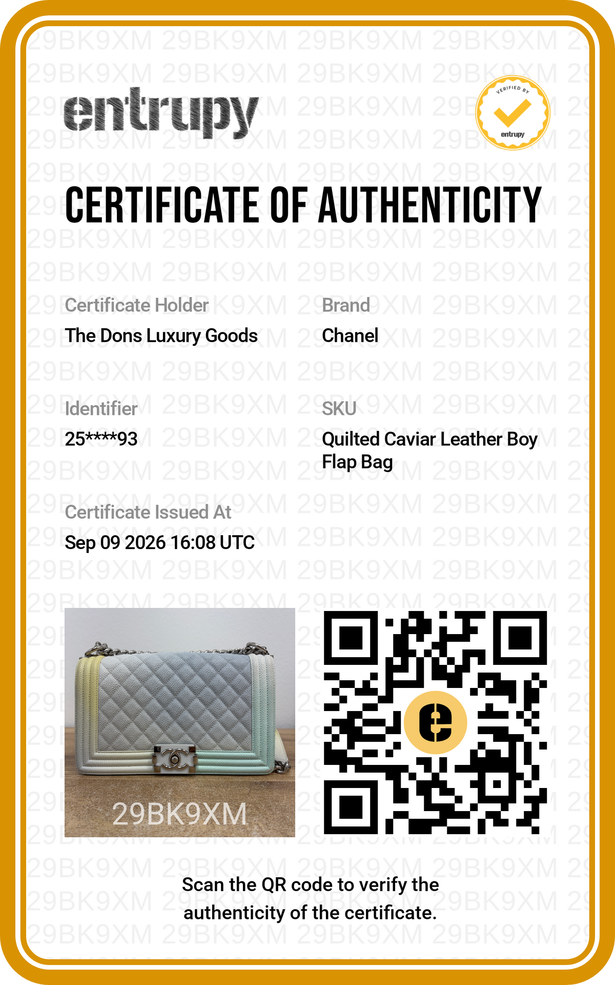 Entrupy certificate